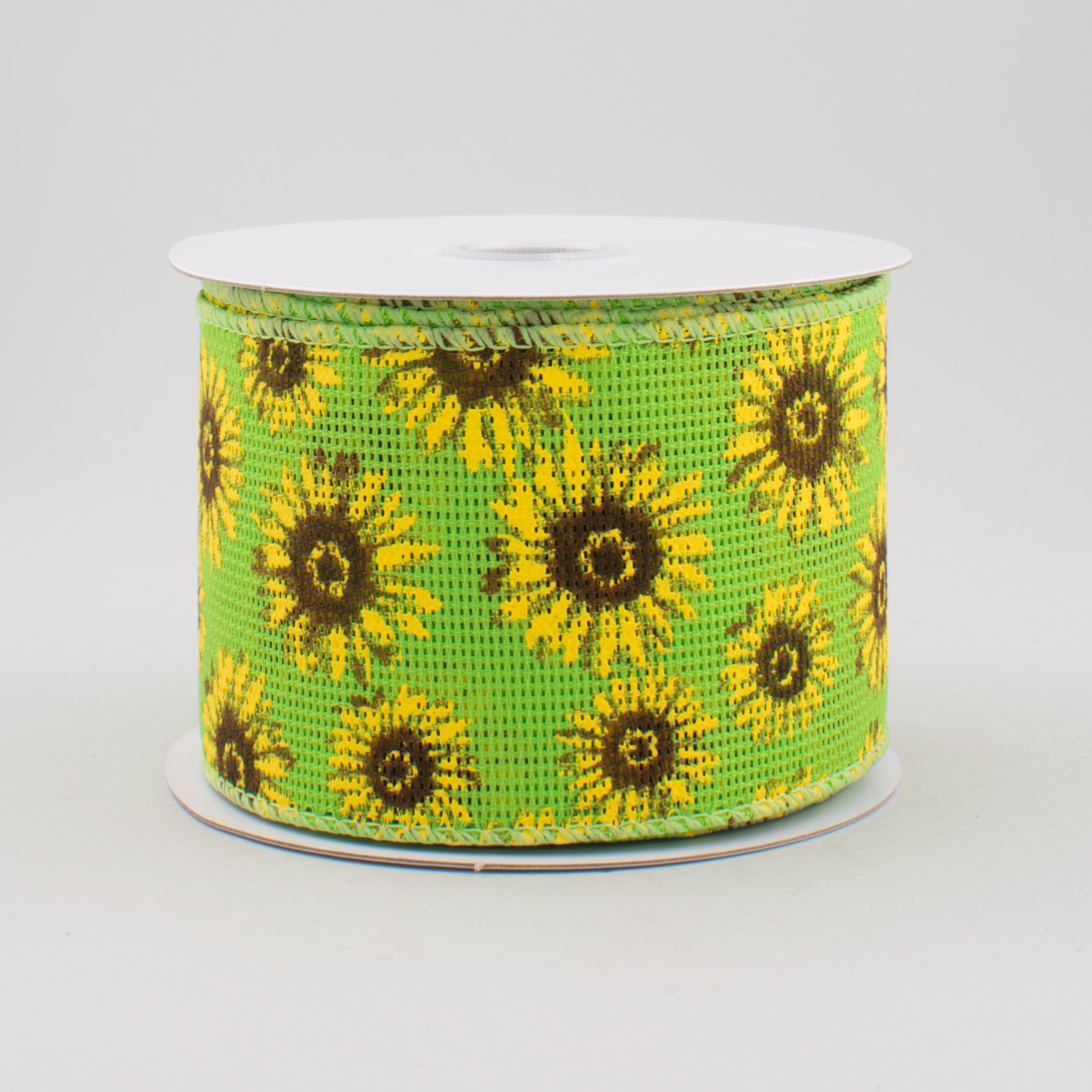 2.5" Lime Green Faux Burlap Sunflower Ribbon (10 Yards)