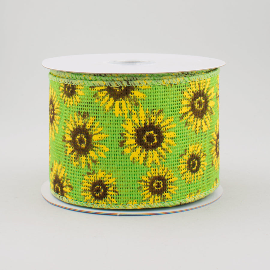 2.5" Lime Green Faux Burlap Sunflower Ribbon (10 Yards)