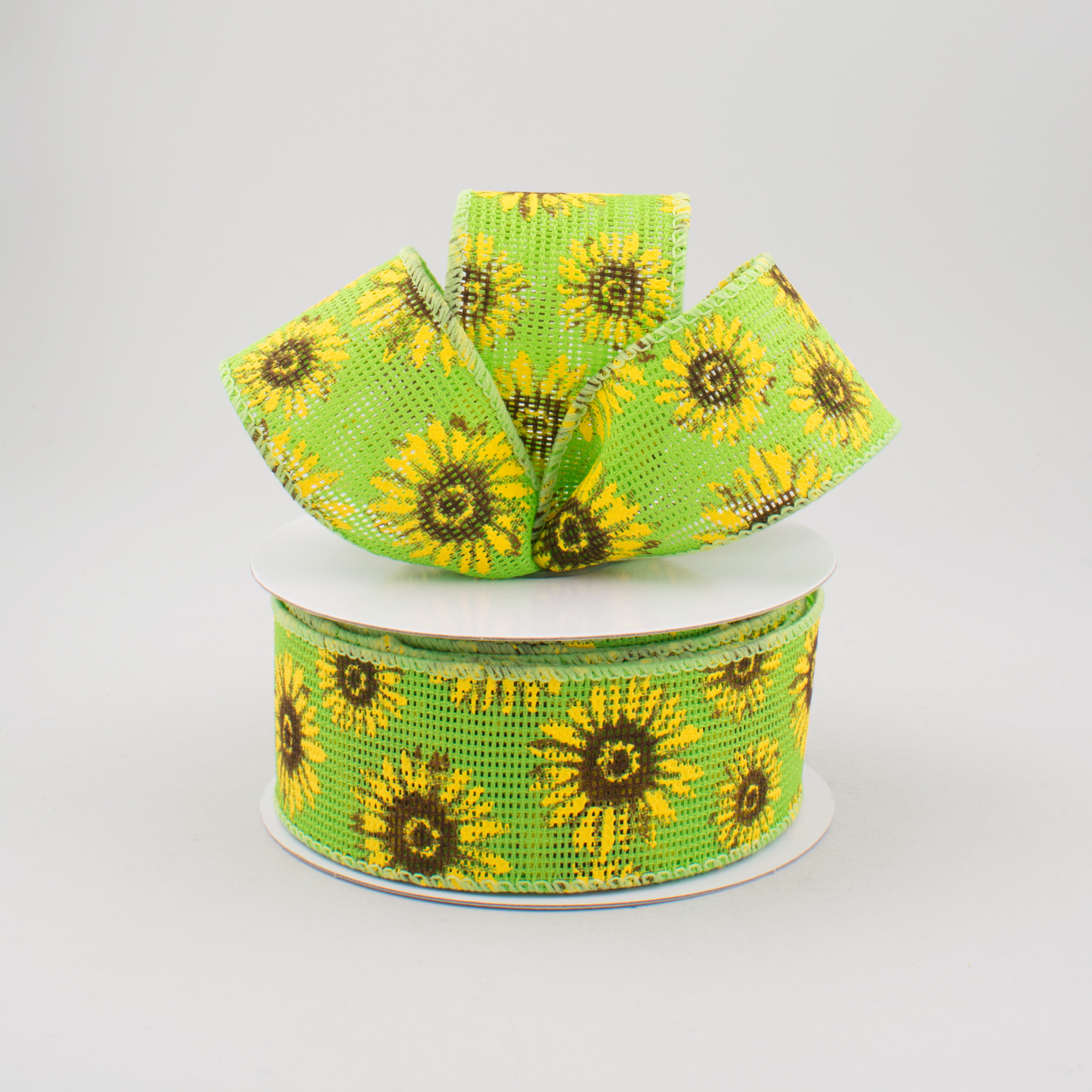 1.5" Lime Green Faux Burlap Sunflower Ribbon (10 Yards) Lifestyle Photo