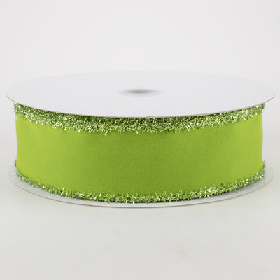 1.5" Lime Velvet Green Tinsel Edge Ribbon (10 Yards) Item Number: 71120-09-29