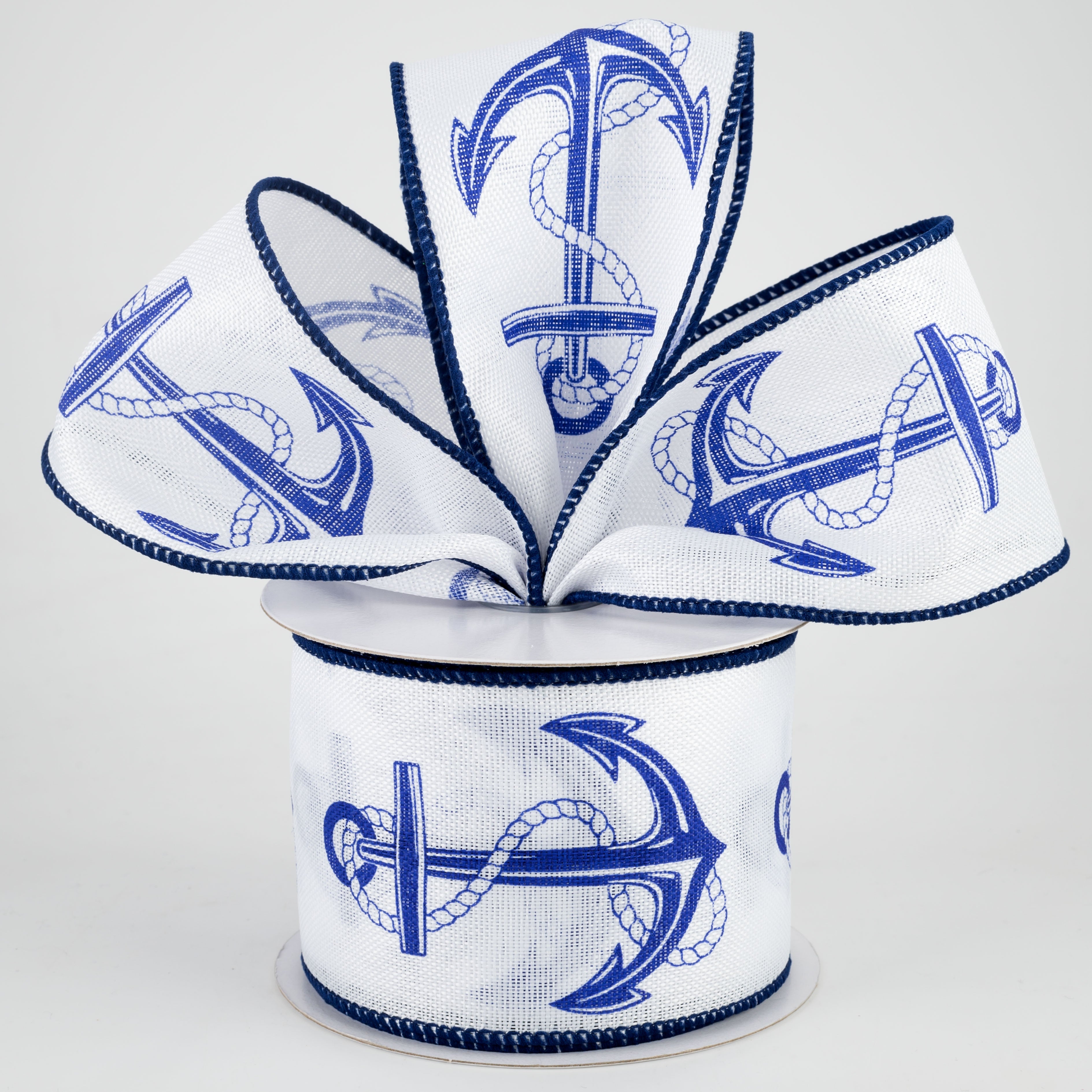 2.5" Linen Anchor Ribbon: Navy & White (10 Yards) Lifestyle Photo
