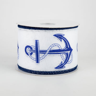2.5" Linen Anchor Ribbon: Navy & White (10 Yards)