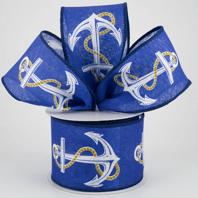 2.5" Linen Anchor Ribbon: White & Blue (10 Yards) Lifestyle Photo