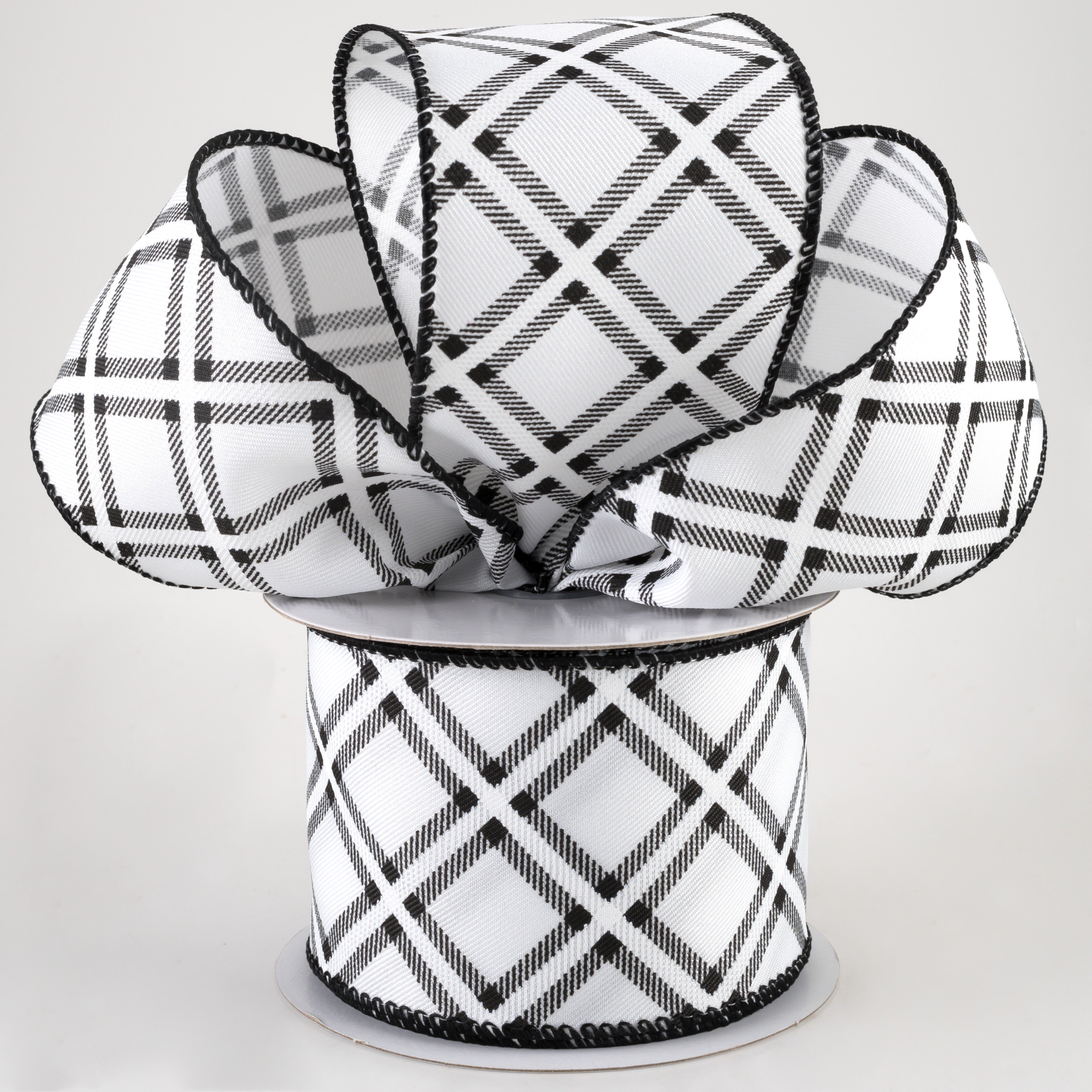 2.5" Linen Asher Plaid Ribbon: White & Black (10 Yards) Lifestyle Photo
