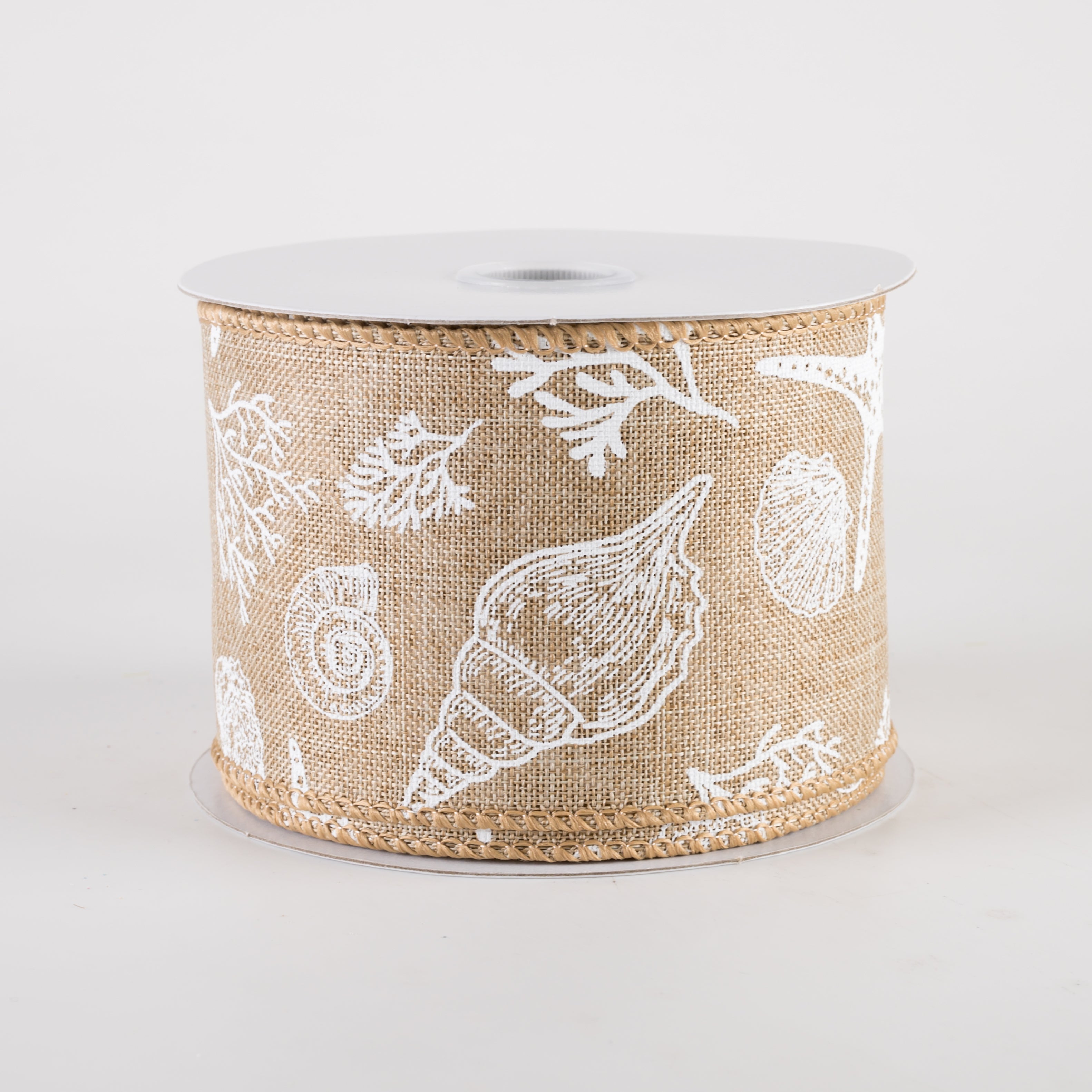 2.5" Linen Beach Stamped Icons Ribbon: Natural & White (10 Yards) Item Number: 42453-40-15