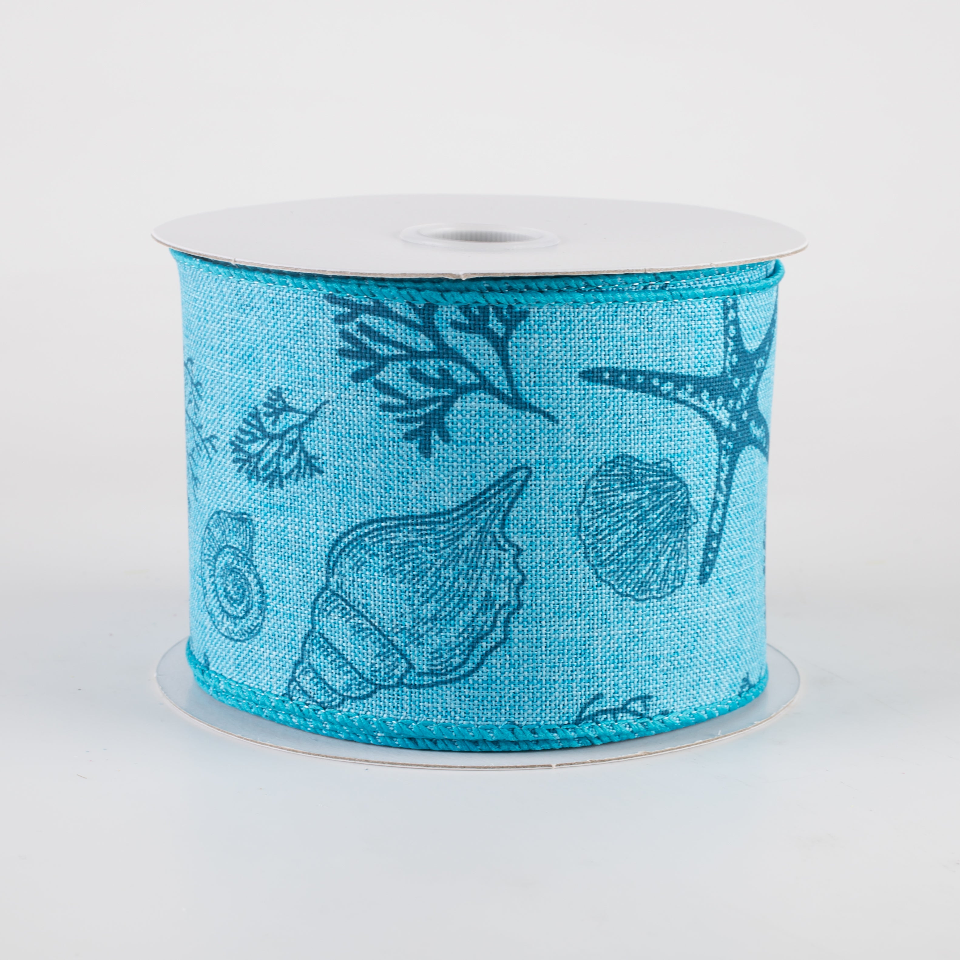 2.5" Linen Beach Stamped Icons Ribbon: Turquoise & Teal Blue (10 Yards)