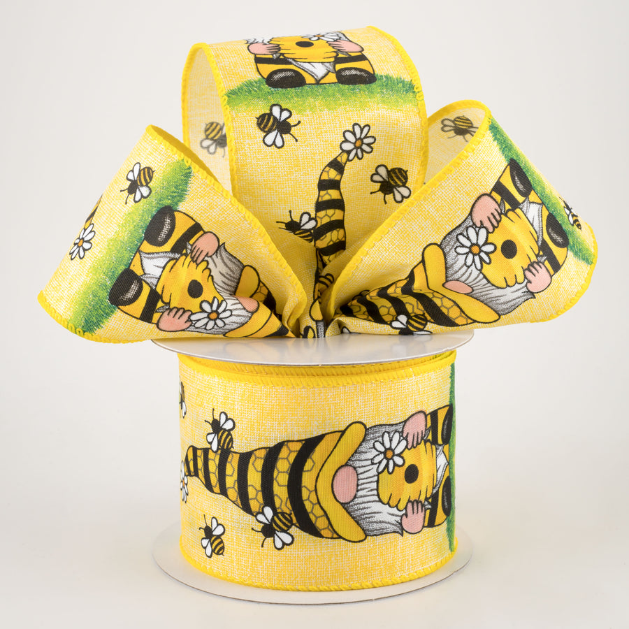 2.5" Linen Beekeeper Gnome Ribbon: Yellow (10 Yards) Lifestyle Photo