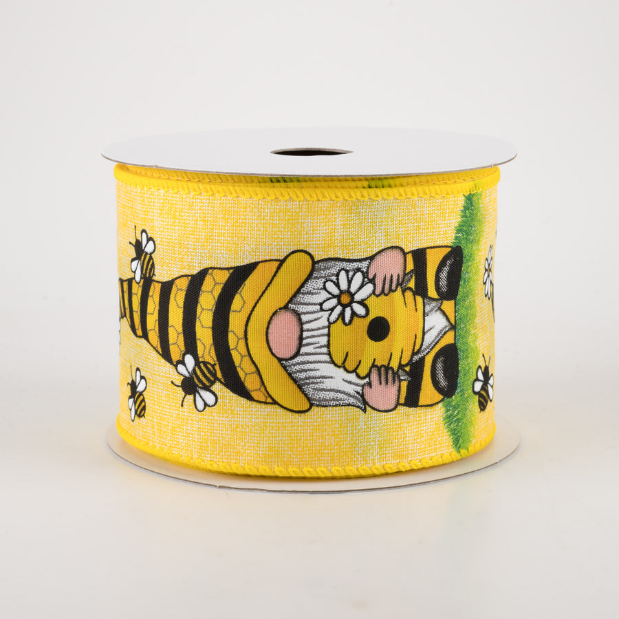 2.5" Linen Beekeeper Gnome Ribbon: Yellow (10 Yards)