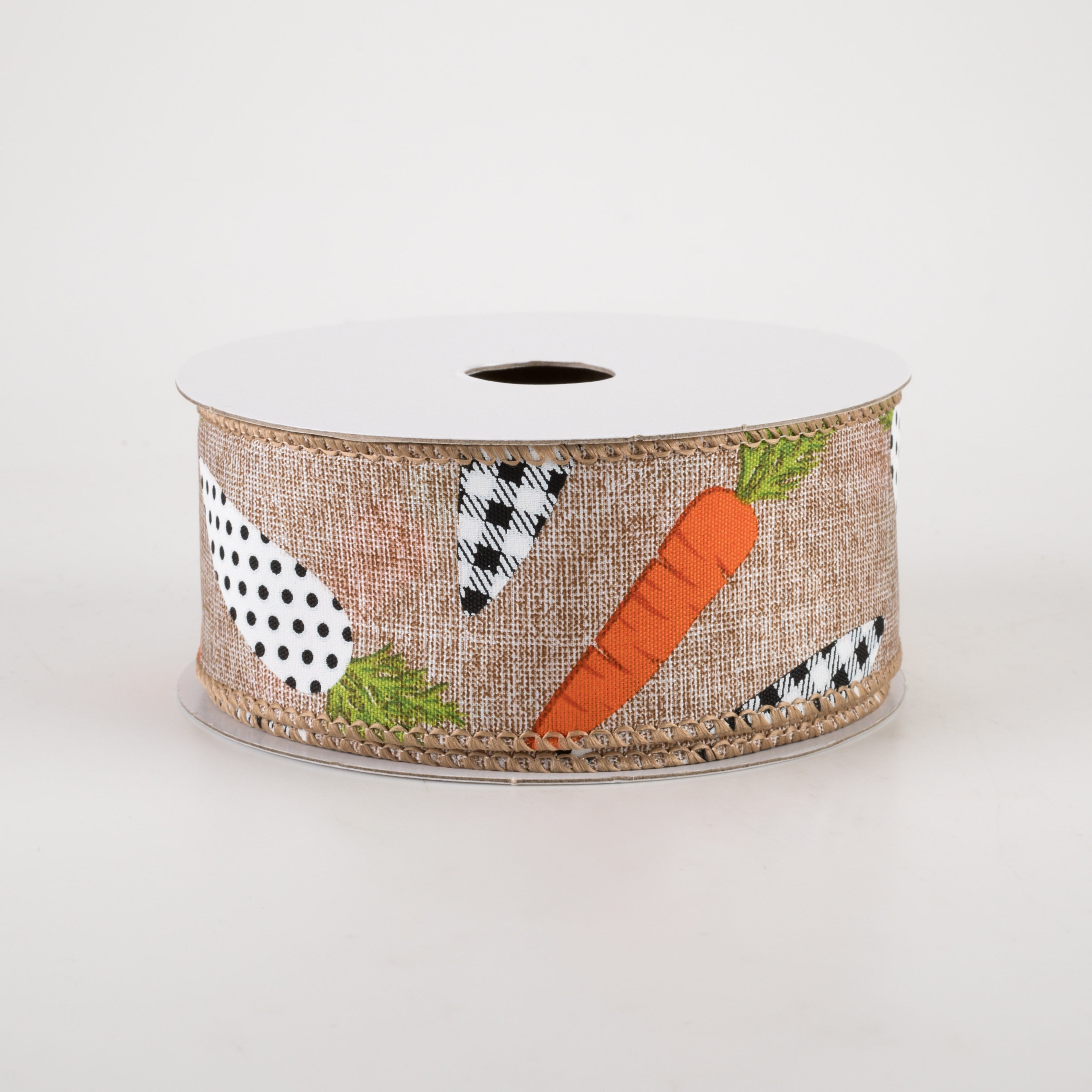 1.5" Linen Black & White Carrots Ribbon: Natural (10 Yards) Item Number: 31215-09-35