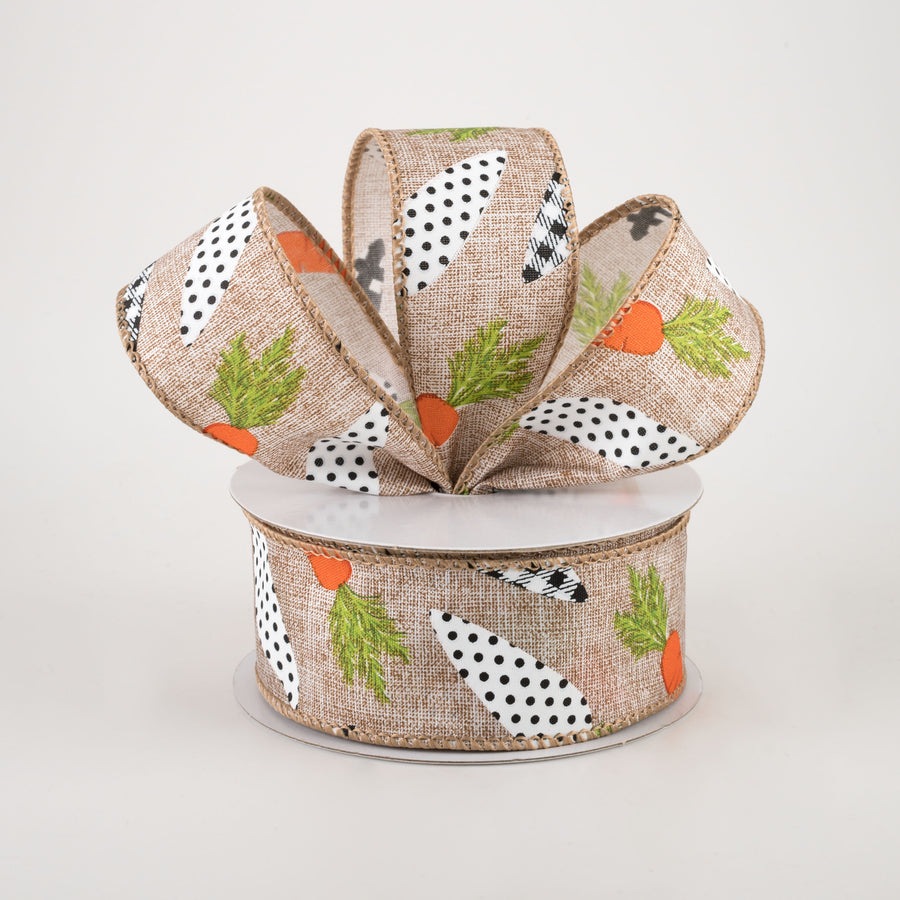 1.5" Linen Black & White Carrots Ribbon: Natural (10 Yards) Lifestyle Photo