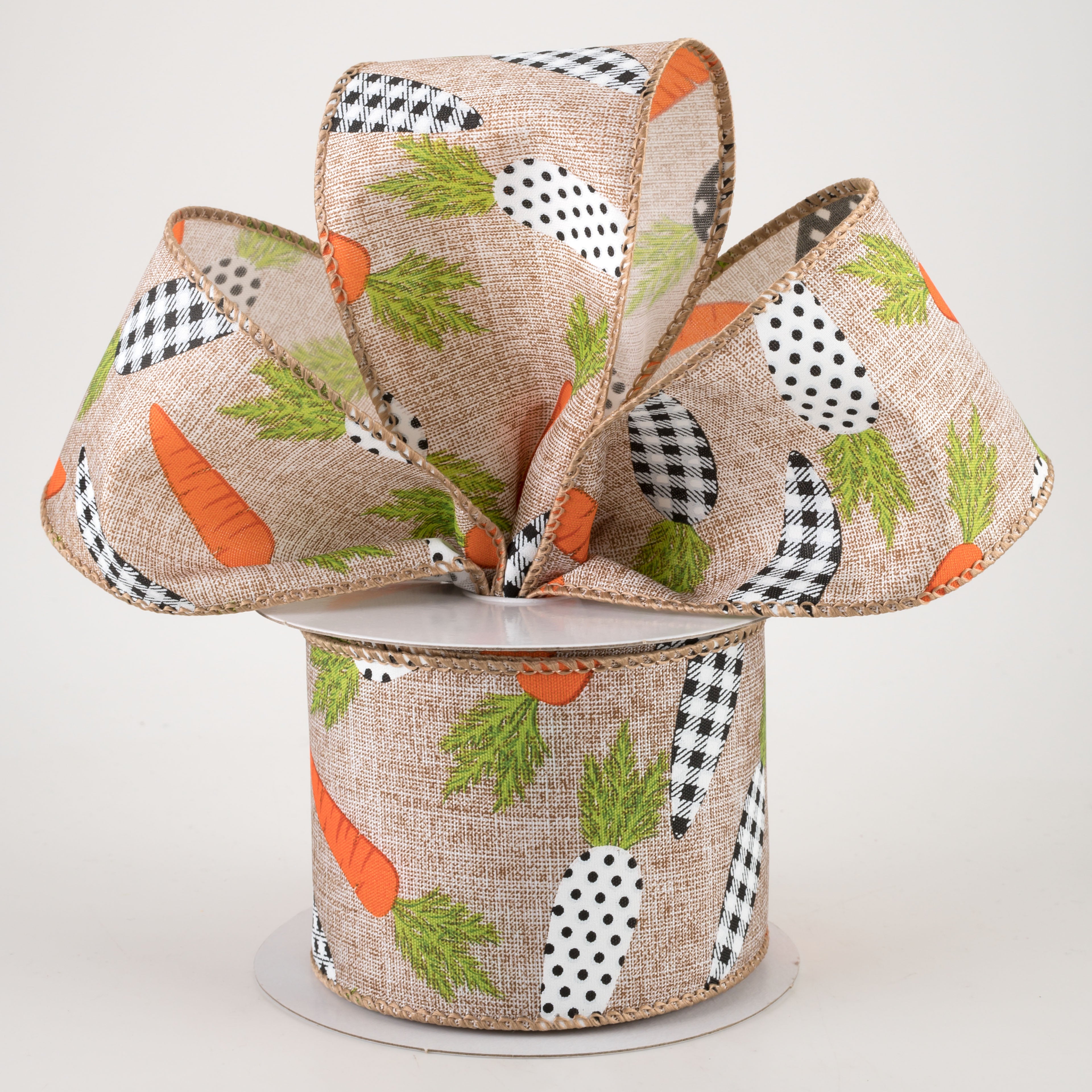 2.5" Linen Black & White Carrots Ribbon: Natural (10 Yards) Lifestyle Photo