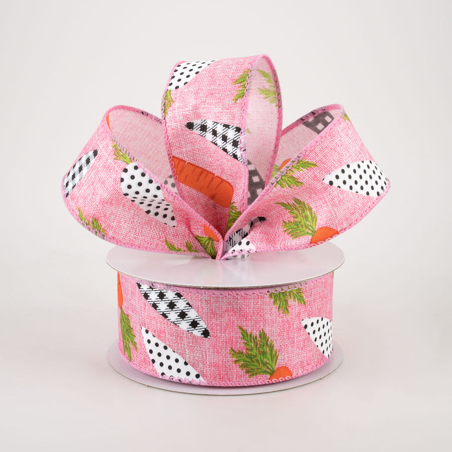1.5" Linen Black & White Carrots Ribbon: Pink (10 Yards) Lifestyle Photo