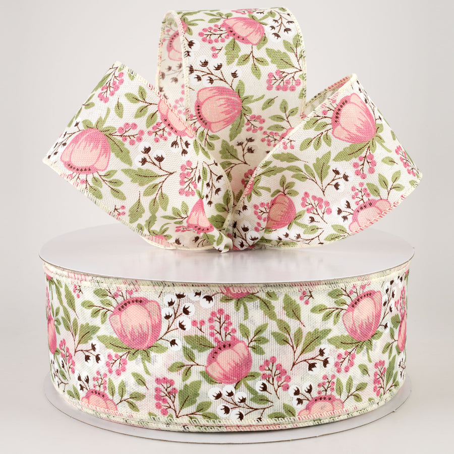 2.5" Linen Blush Peonies & Cotton Ribbon: Ivory (50 Yards) Lifestyle Photo