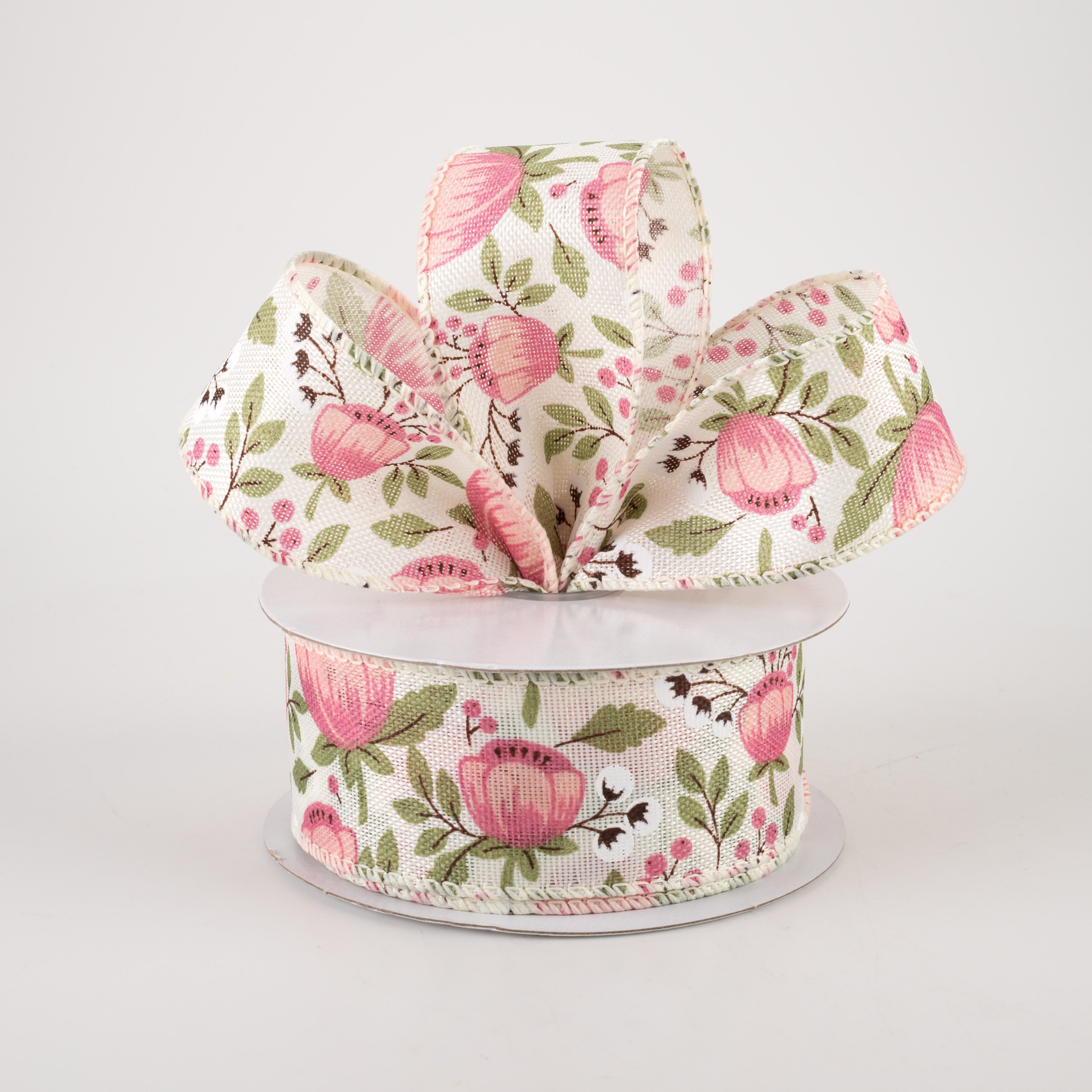 1.5" Linen Blush Peonies & Cotton Ribbon: Ivory (10 Yards) Lifestyle Photo