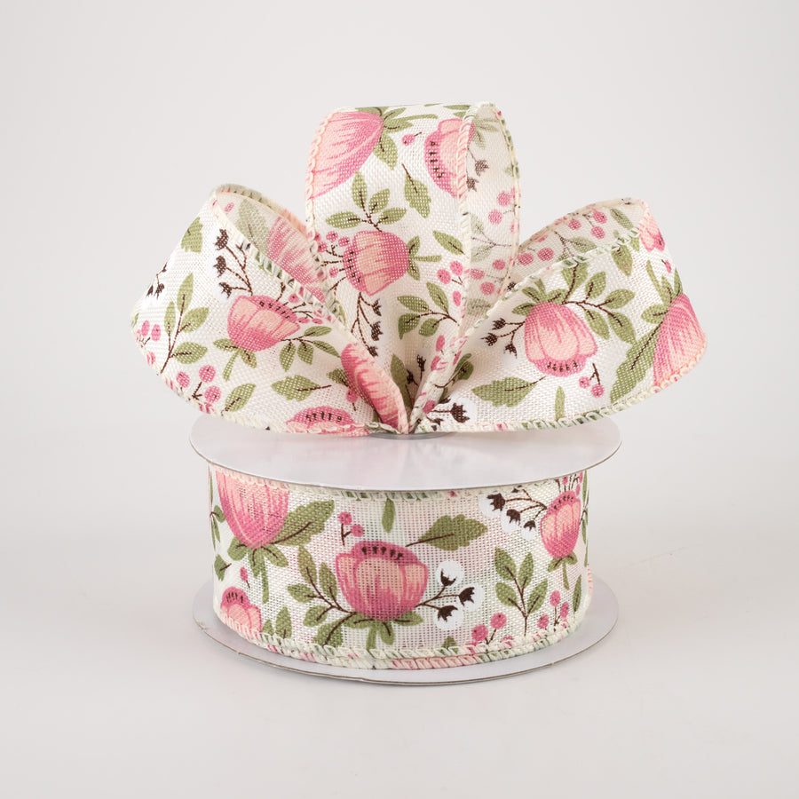 1.5" Linen Blush Peonies & Cotton Ribbon: Ivory (10 Yards) Lifestyle Photo