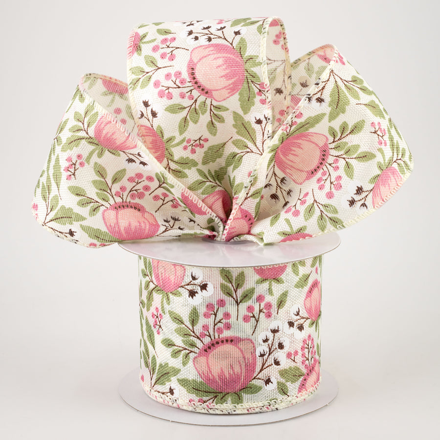 2.5" Linen Blush Peonies & Cotton Ribbon: Ivory (10 Yards) Lifestyle Photo