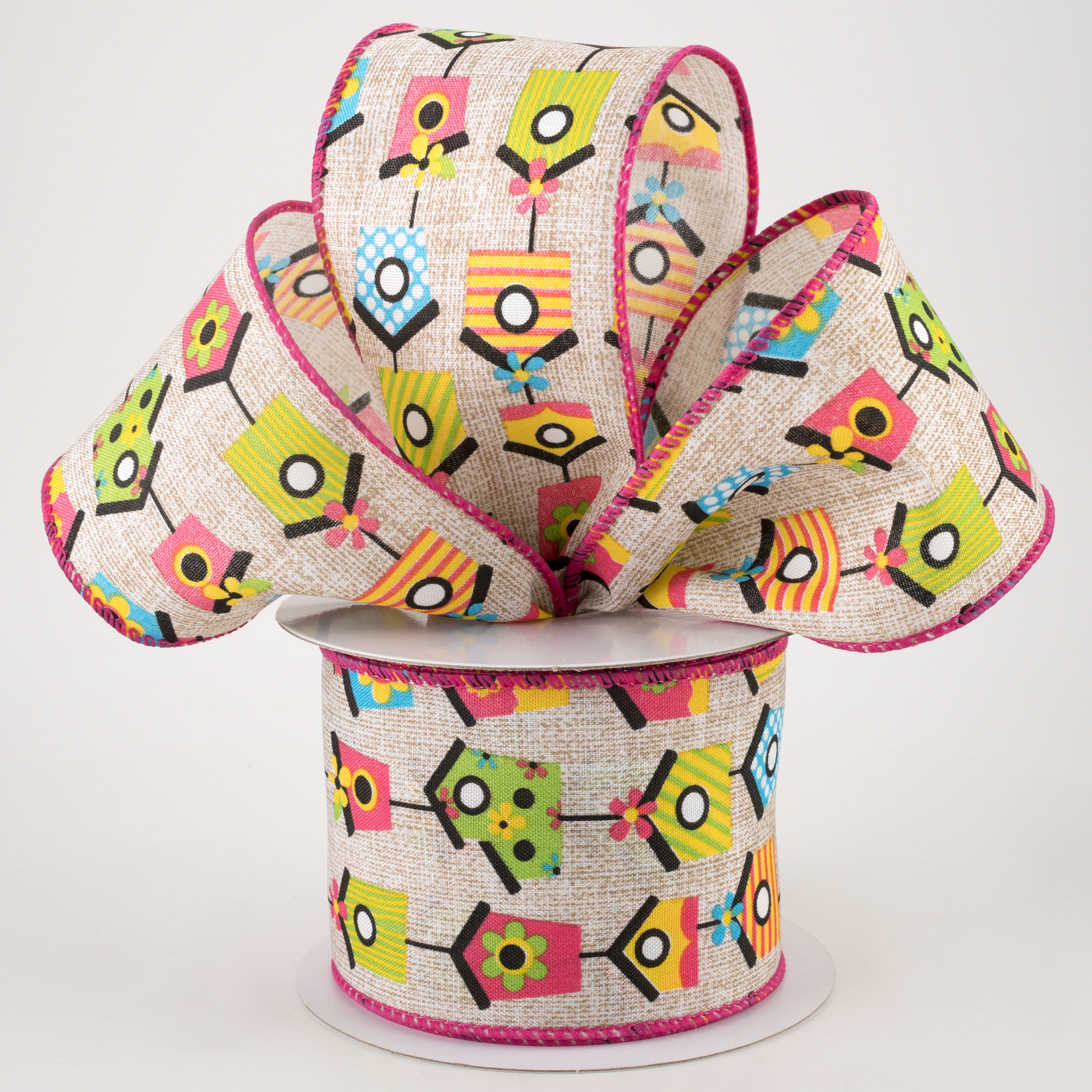 2.5" Linen Bright Birdhouses Ribbon: Natural (10 Yards) Lifestyle Photo