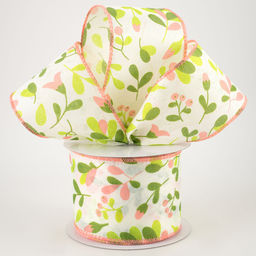2.5" Linen Buds & Berries Ribbon: Coral on White (10 Yards) Lifestyle Photo
