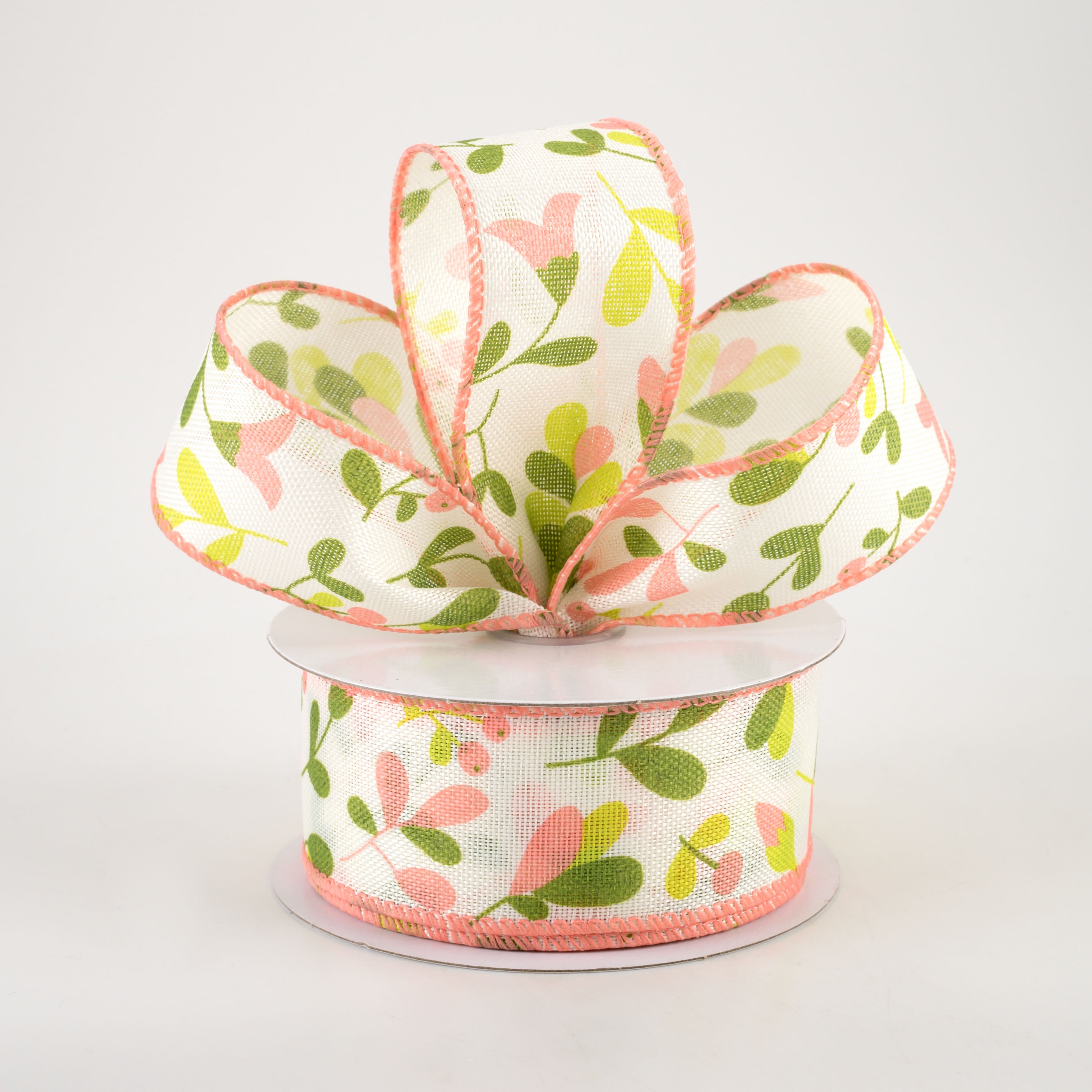 1.5" Linen Buds & Berries Ribbon: Coral on White (10 Yards) Lifestyle Photo
