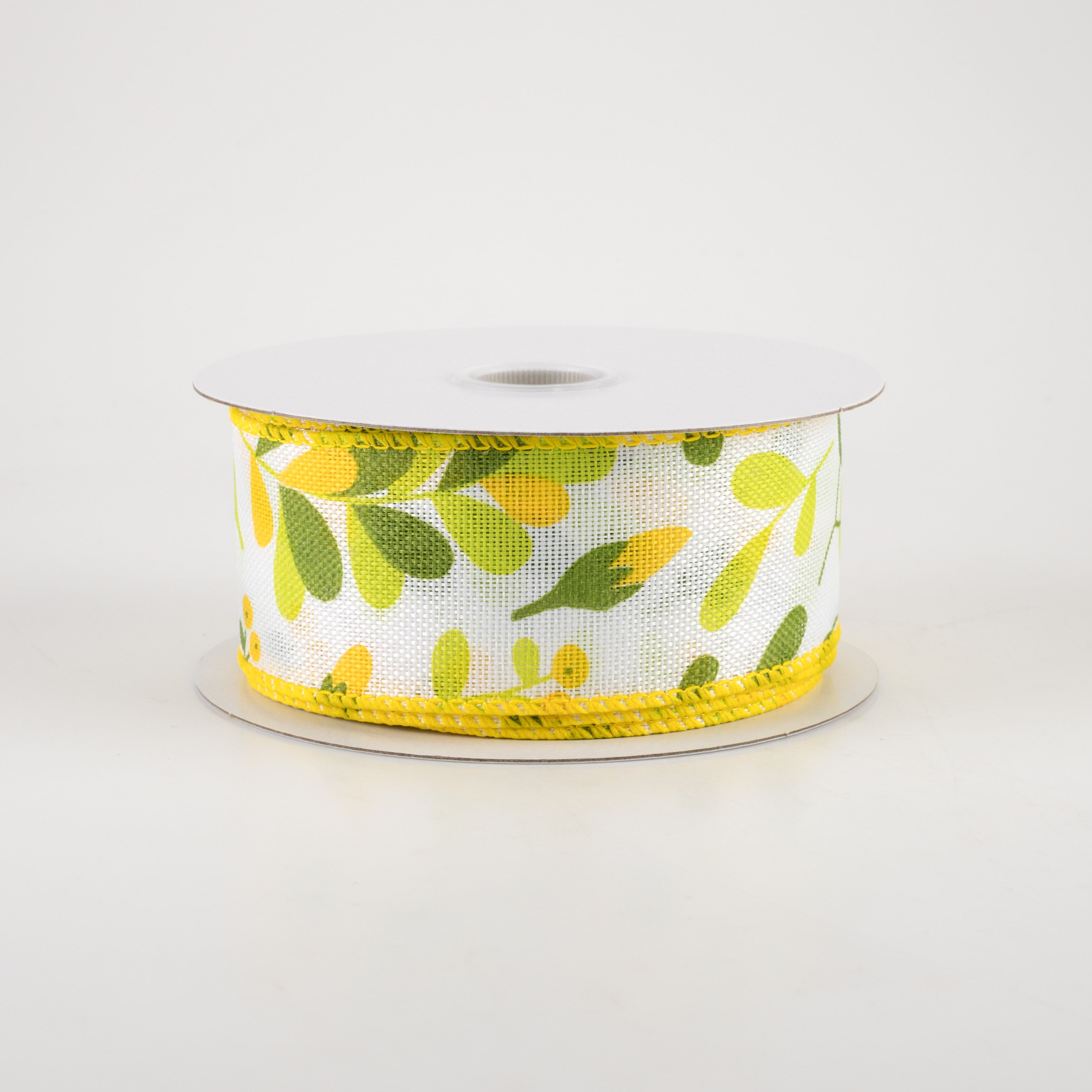 1.5" Linen Buds & Berries Ribbon: Yellow on White (10 Yards) Item Number: 41262-09-22