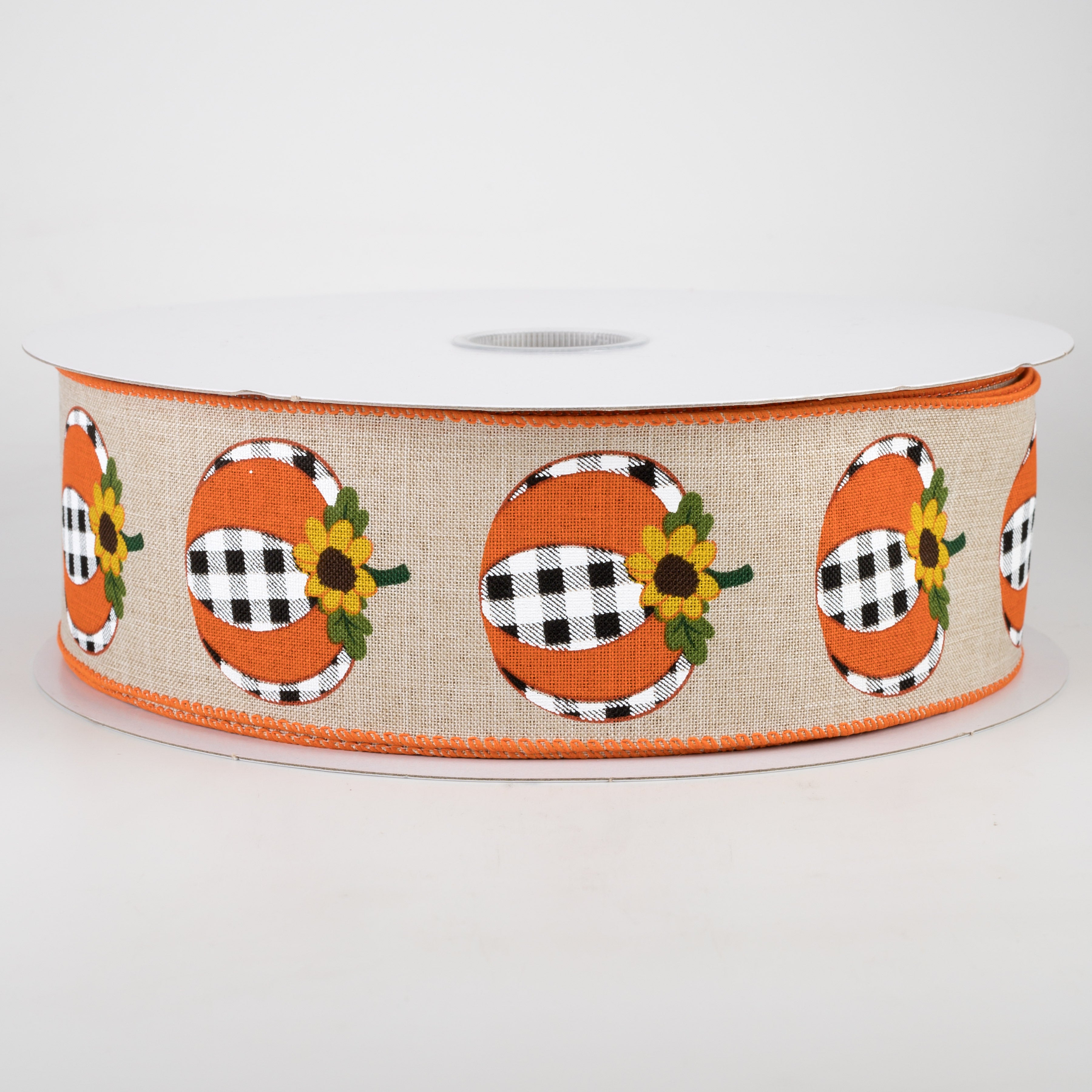 2.5" Linen Buffalo Plaid Pumpkin Ribbon: Natural (50 Yards) Item Number: 861-40-003