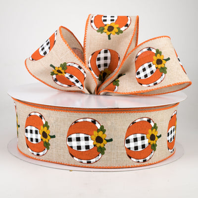 2.5" Linen Buffalo Plaid Pumpkin Ribbon: Natural (50 Yards) Lifestyle Photo
