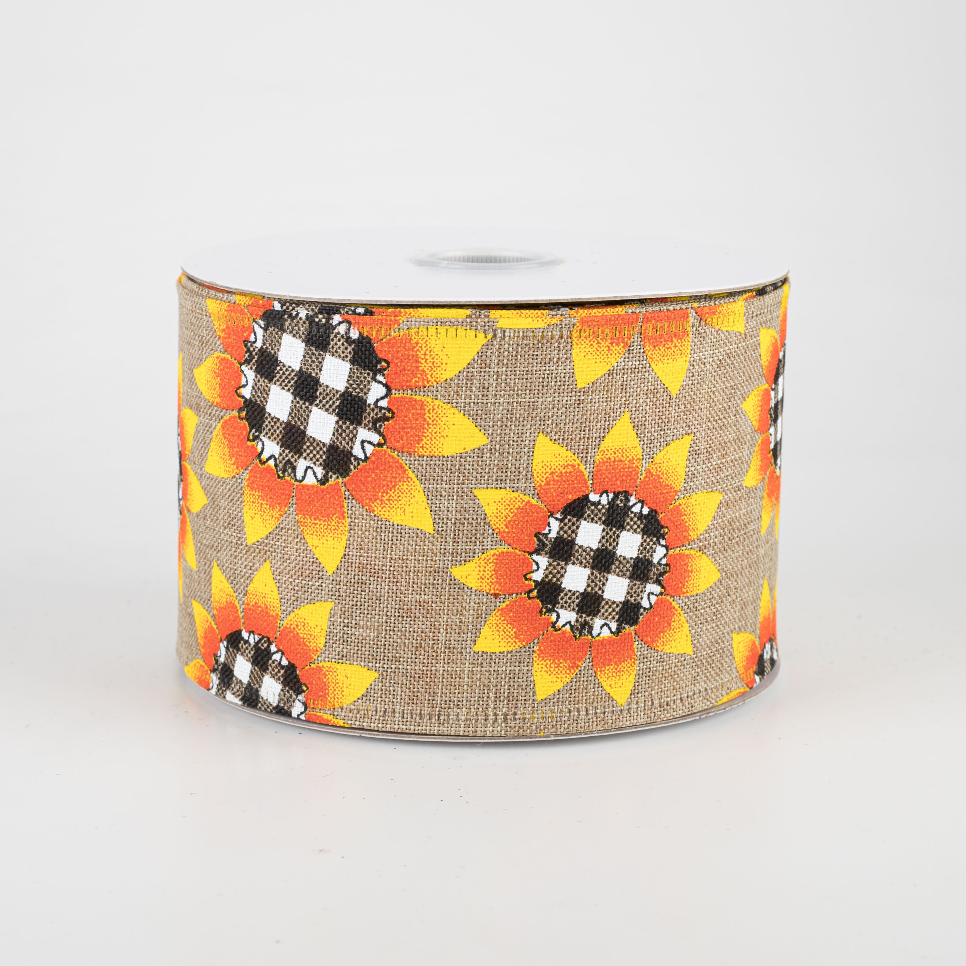 2.5" Linen Buffalo Plaid Sunflower Ribbon: Natural (10 Yards) Item Number: 65002-40-49