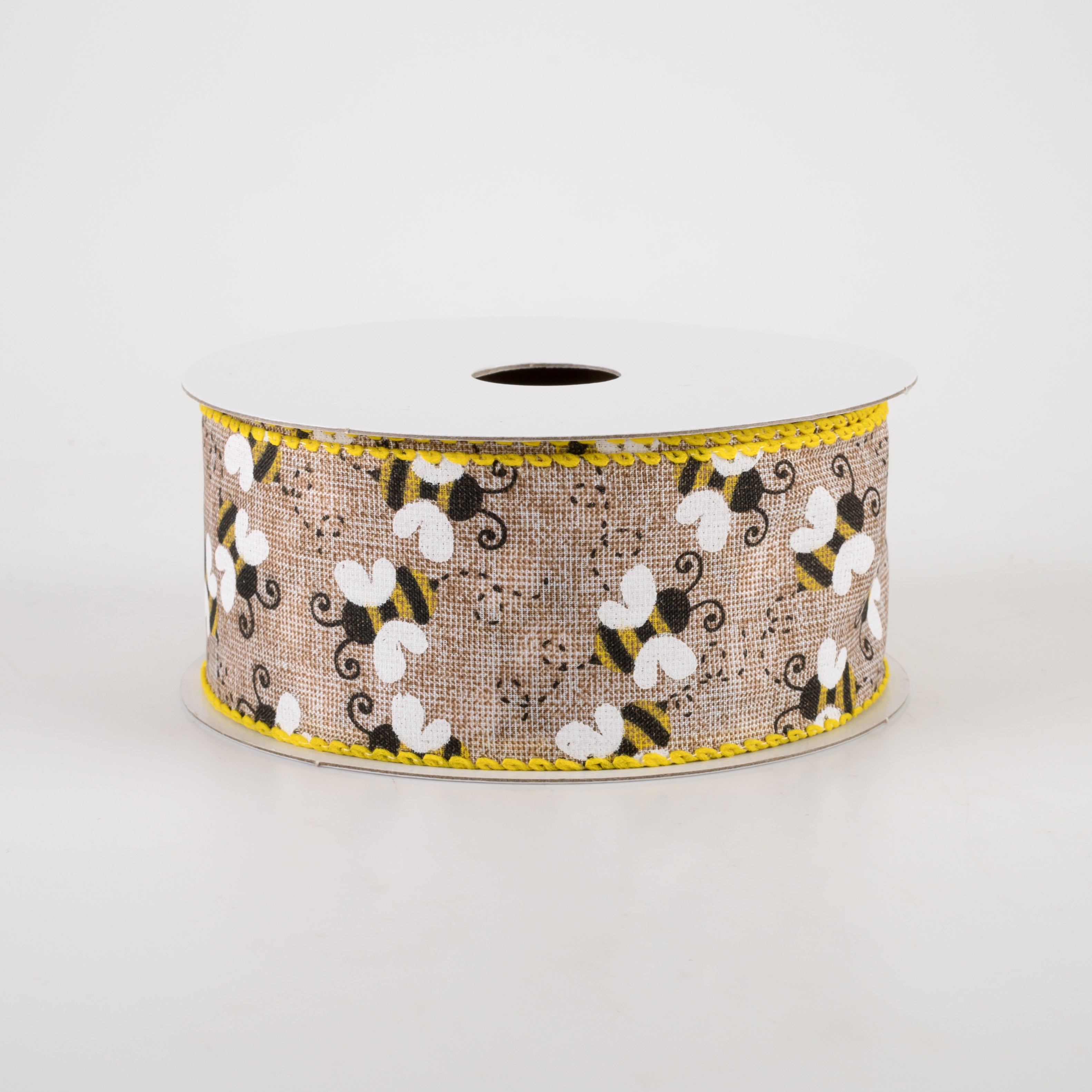 1.5" Linen Buzzing Bees Ribbon: Natural (10 Yards)
