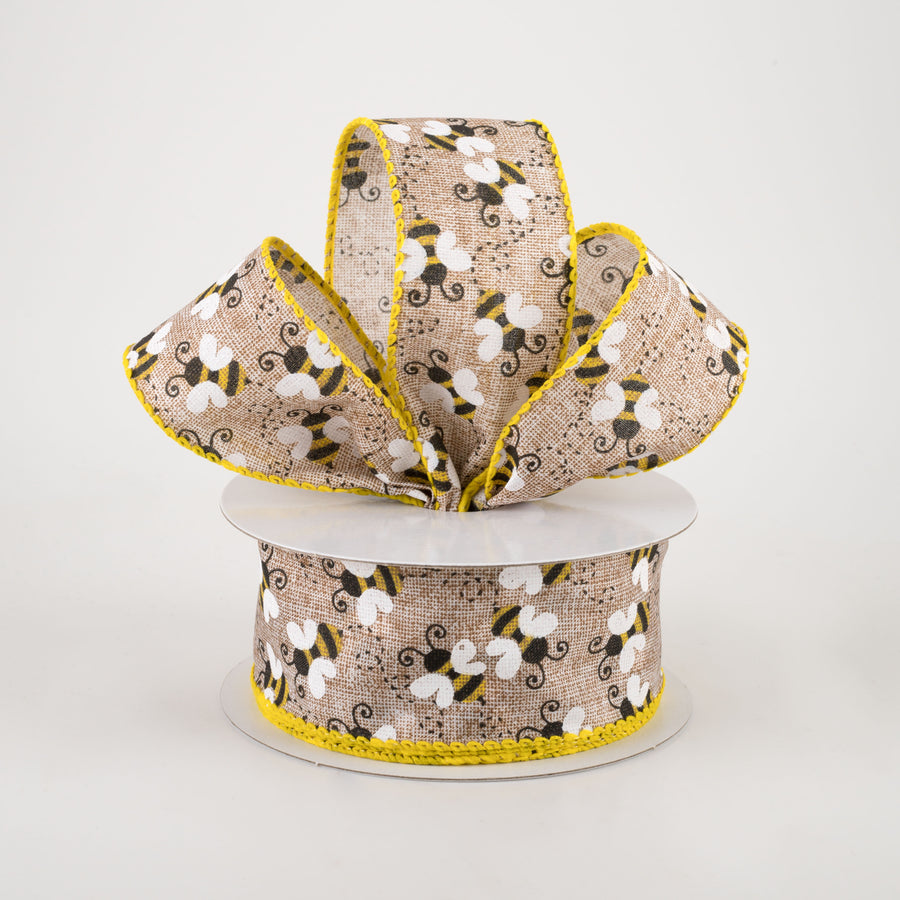 1.5" Linen Buzzing Bees Ribbon: Natural (10 Yards) Lifestyle Photo