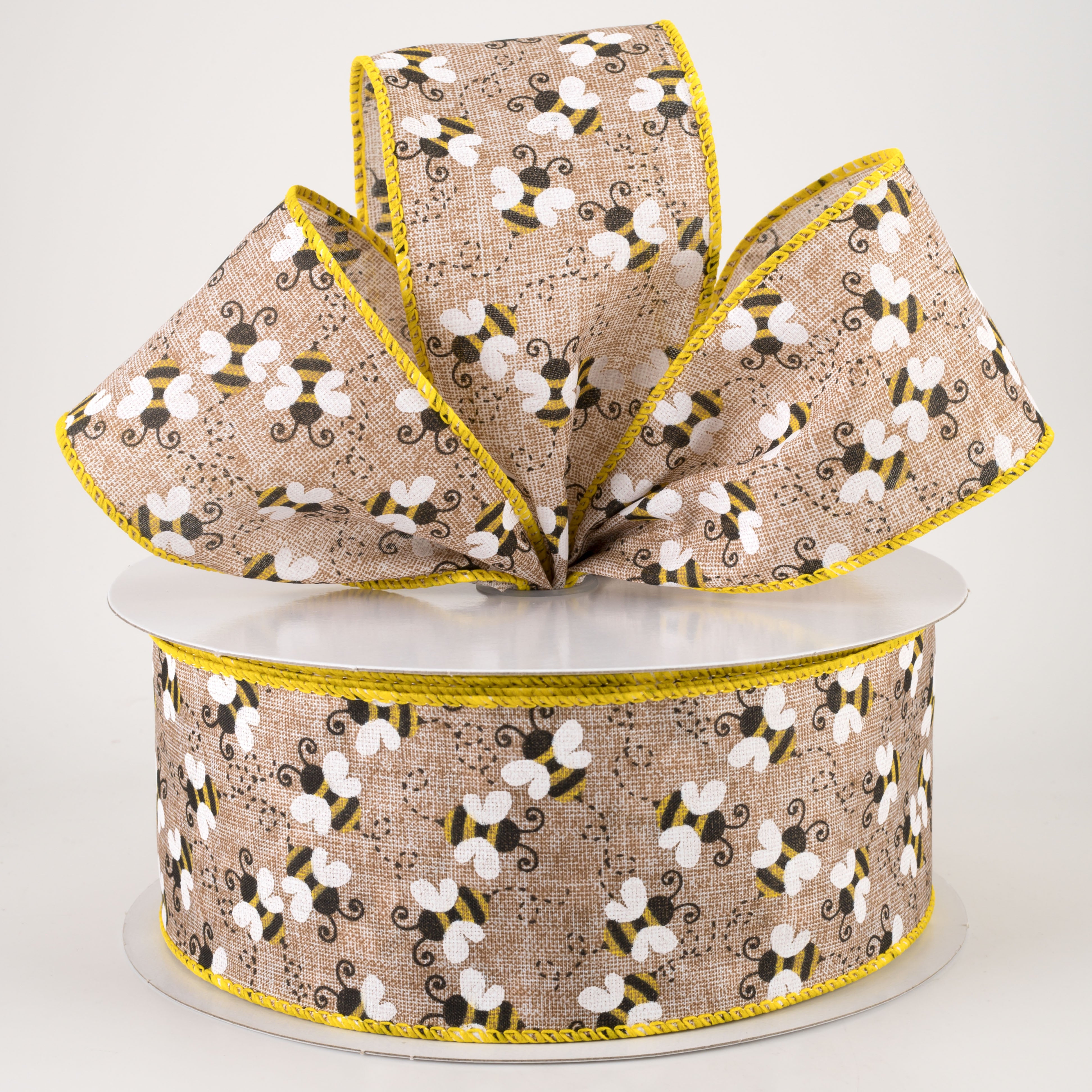 2.5" Linen Buzzing Bees Ribbon: Natural (50 Yards) Lifestyle Photo