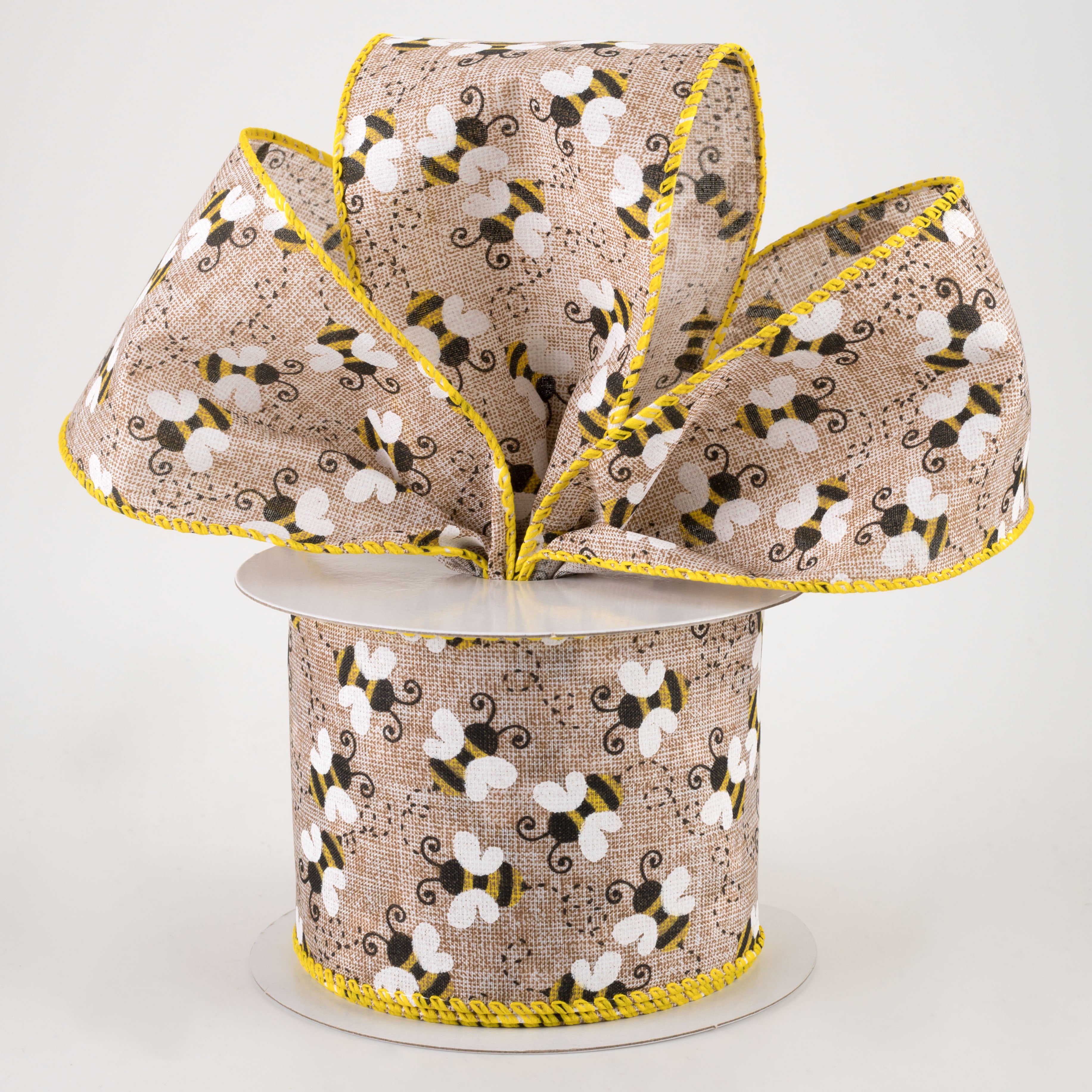 2.5" Linen Buzzing Bees Ribbon: Natural (10 Yards) Lifestyle Photo