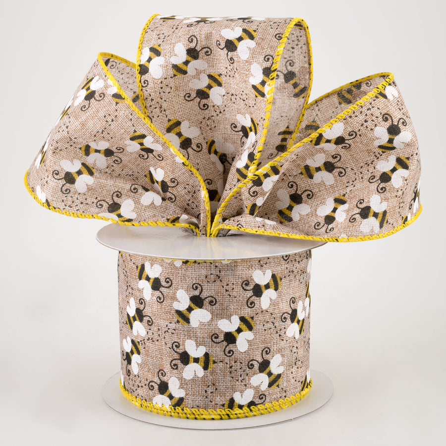 2.5" Linen Buzzing Bees Ribbon: Natural (10 Yards) Lifestyle Photo