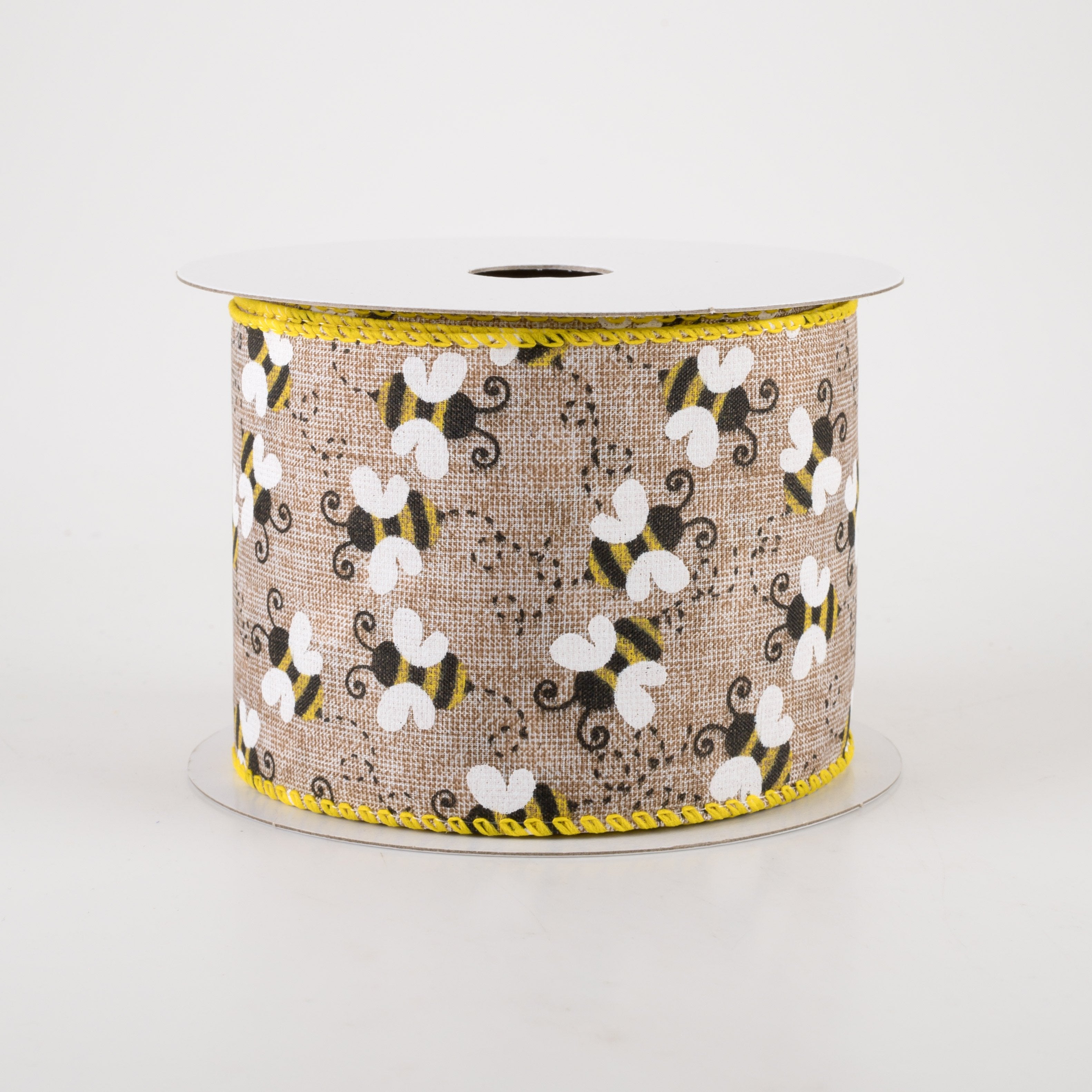 2.5" Linen Buzzing Bees Ribbon: Natural (10 Yards)