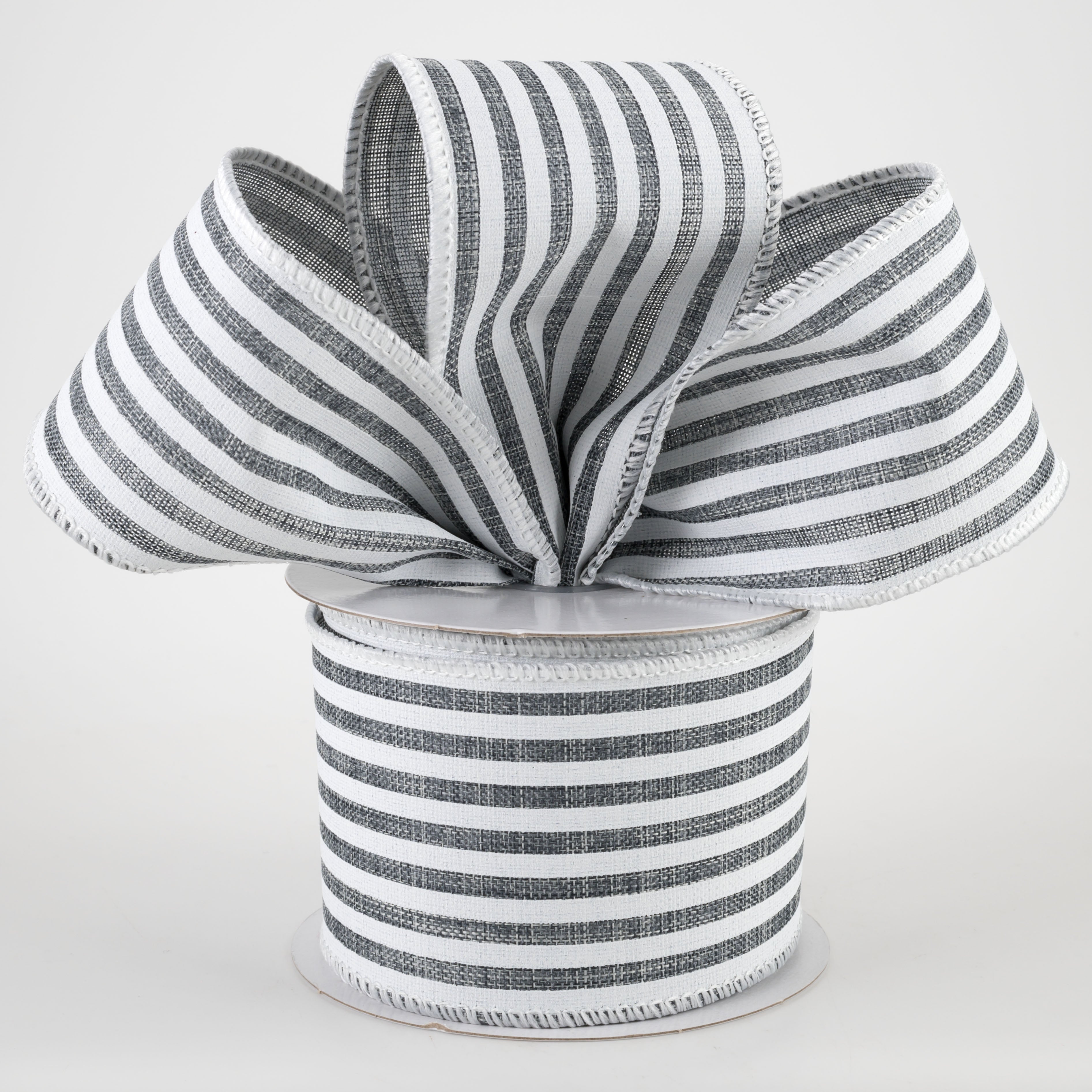 2.5" Linen Cabana Stripes Ribbon: Grey & White (10 Yards) Lifestyle Photo