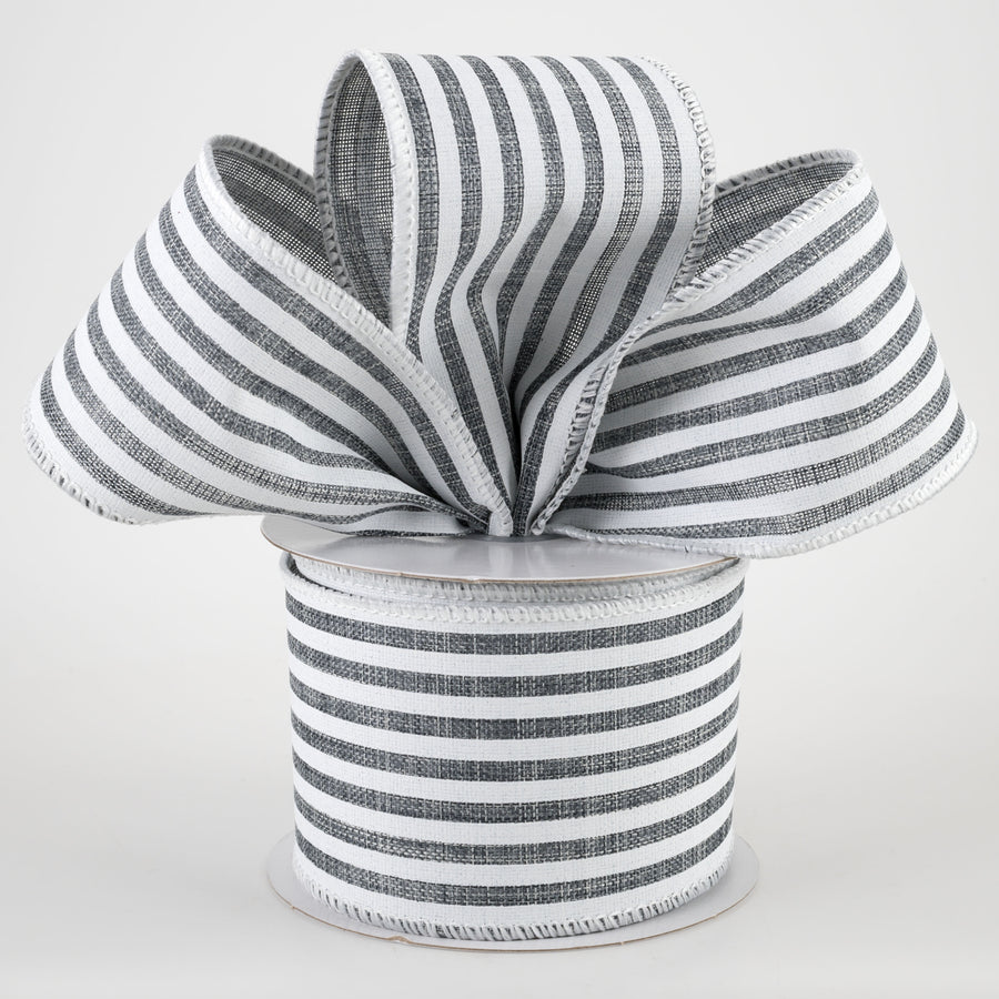 2.5" Linen Cabana Stripes Ribbon: Grey & White (10 Yards) Lifestyle Photo