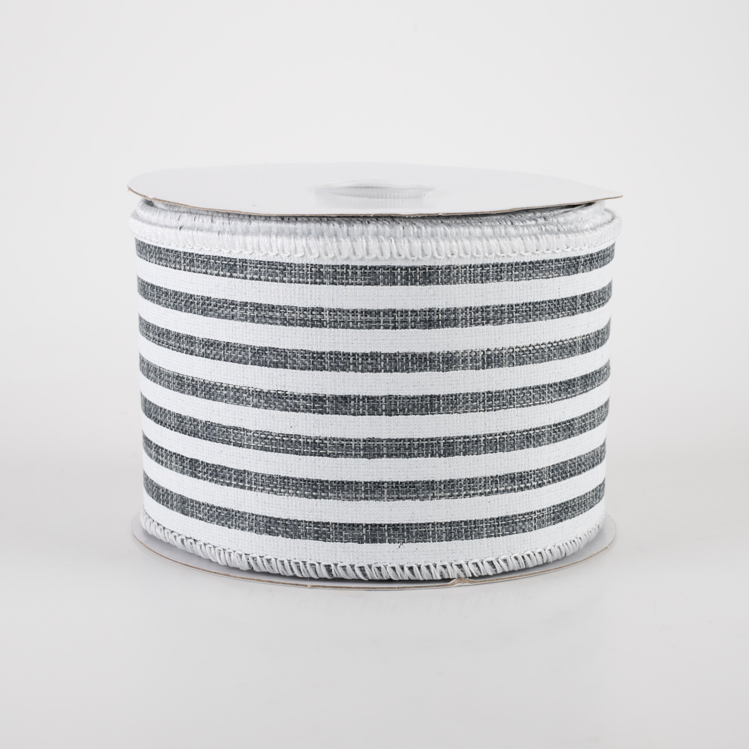 2.5" Linen Cabana Stripes Ribbon: Grey & White (10 Yards)