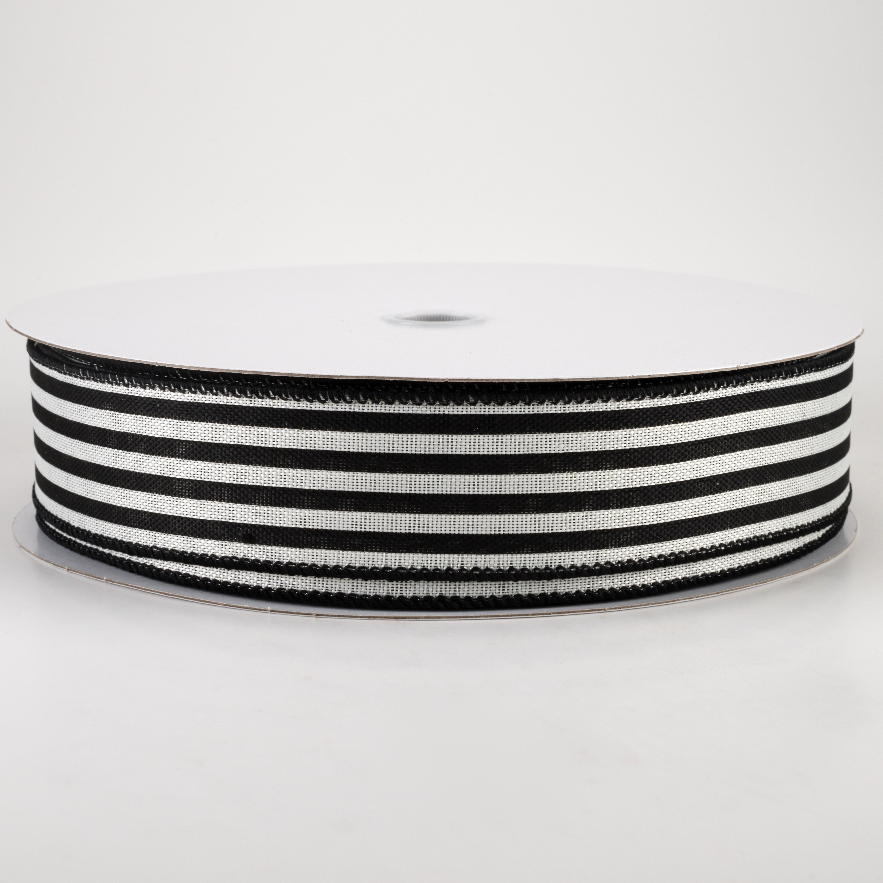 1.5" Linen Cabana Stripes Ribbon: Ivory & Black (50 Yards)