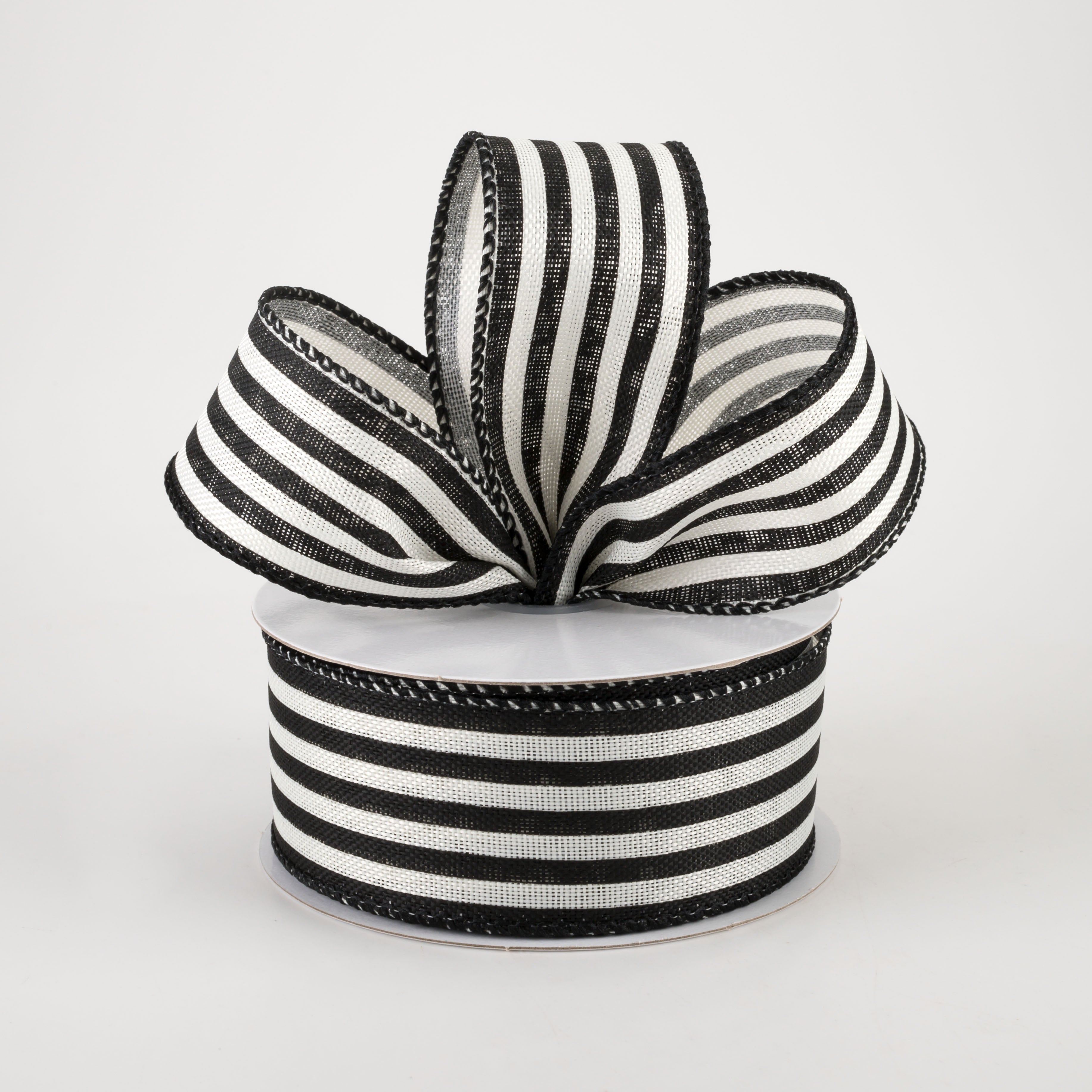 1.5" Linen Cabana Stripes Ribbon: Ivory & Black (10 Yards) Lifestyle Photo