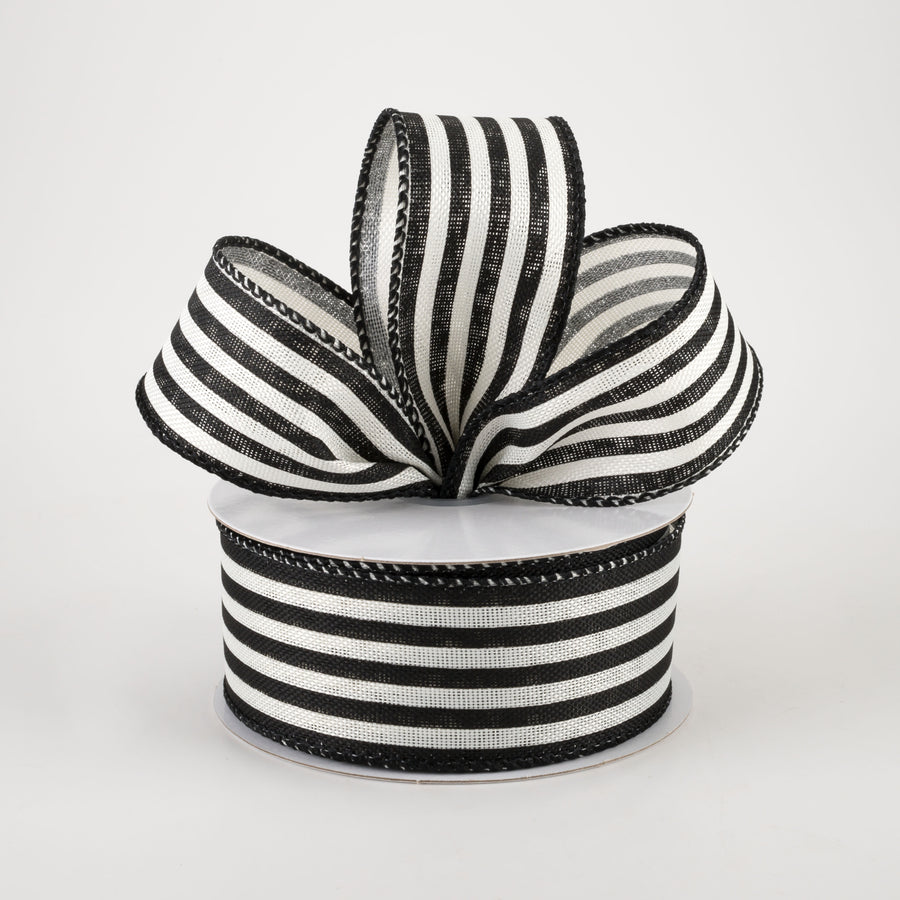 1.5" Linen Cabana Stripes Ribbon: Ivory & Black (10 Yards) Lifestyle Photo