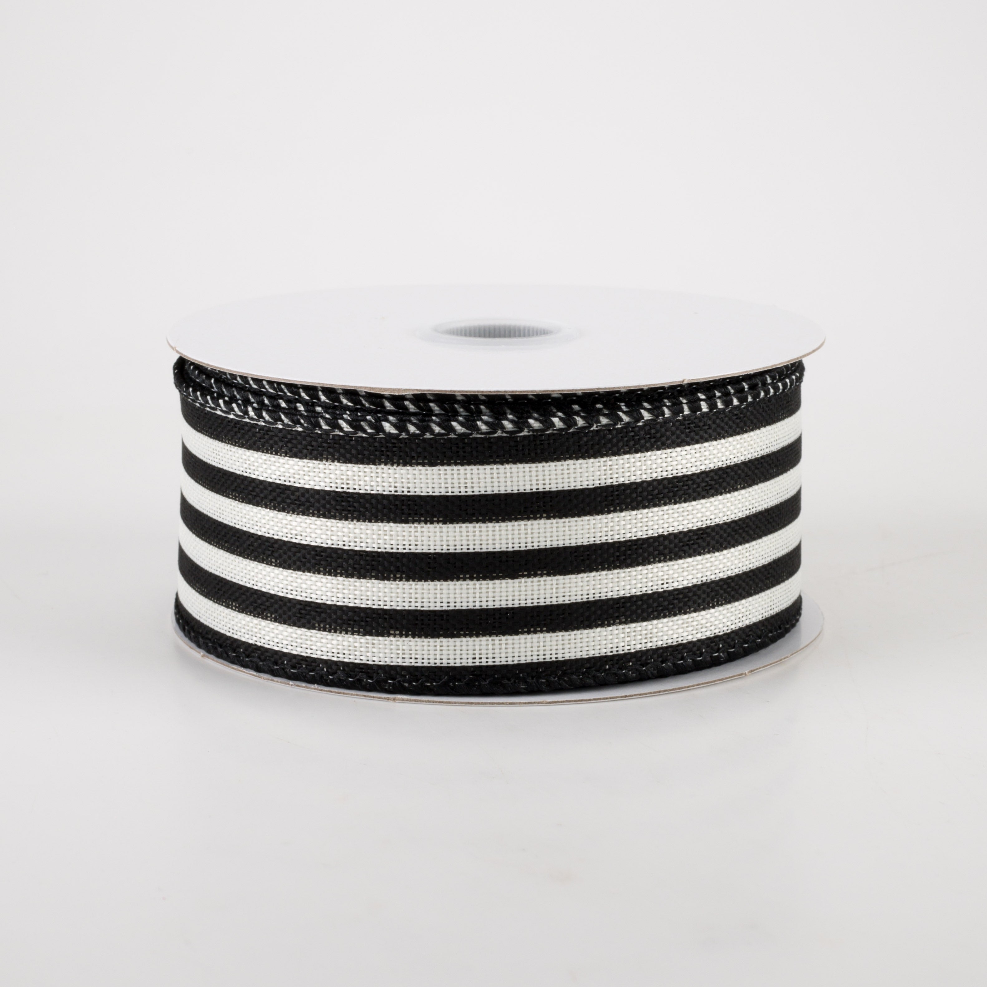1.5" Linen Cabana Stripes Ribbon: Ivory & Black (10 Yards)