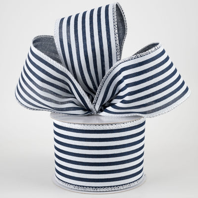 2.5" Linen Cabana Stripes Ribbon: Navy & White (10 Yards) Lifestyle Photo