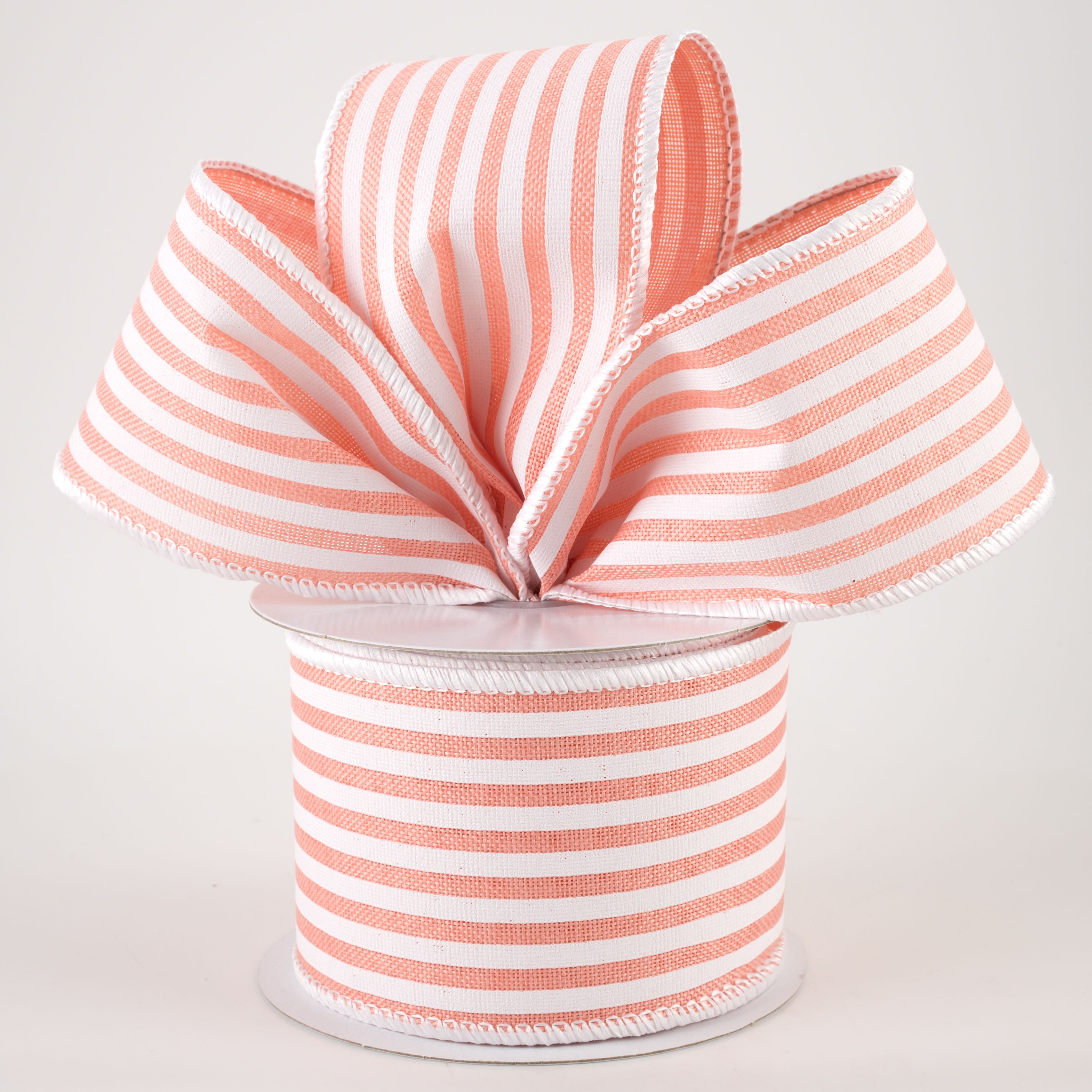 2.5" Linen Cabana Stripes Ribbon: Peach & White (10 Yards) Lifestyle Photo