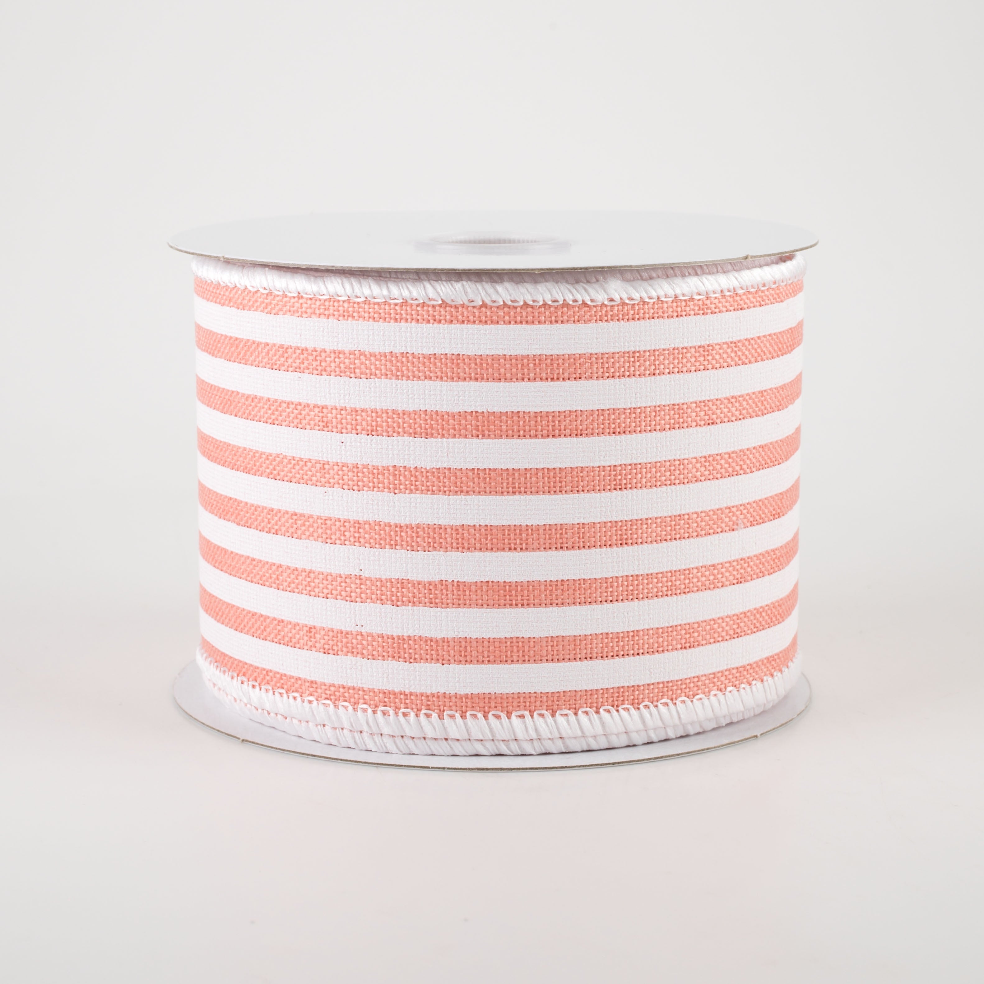 2.5" Linen Cabana Stripes Ribbon: Peach & White (10 Yards)