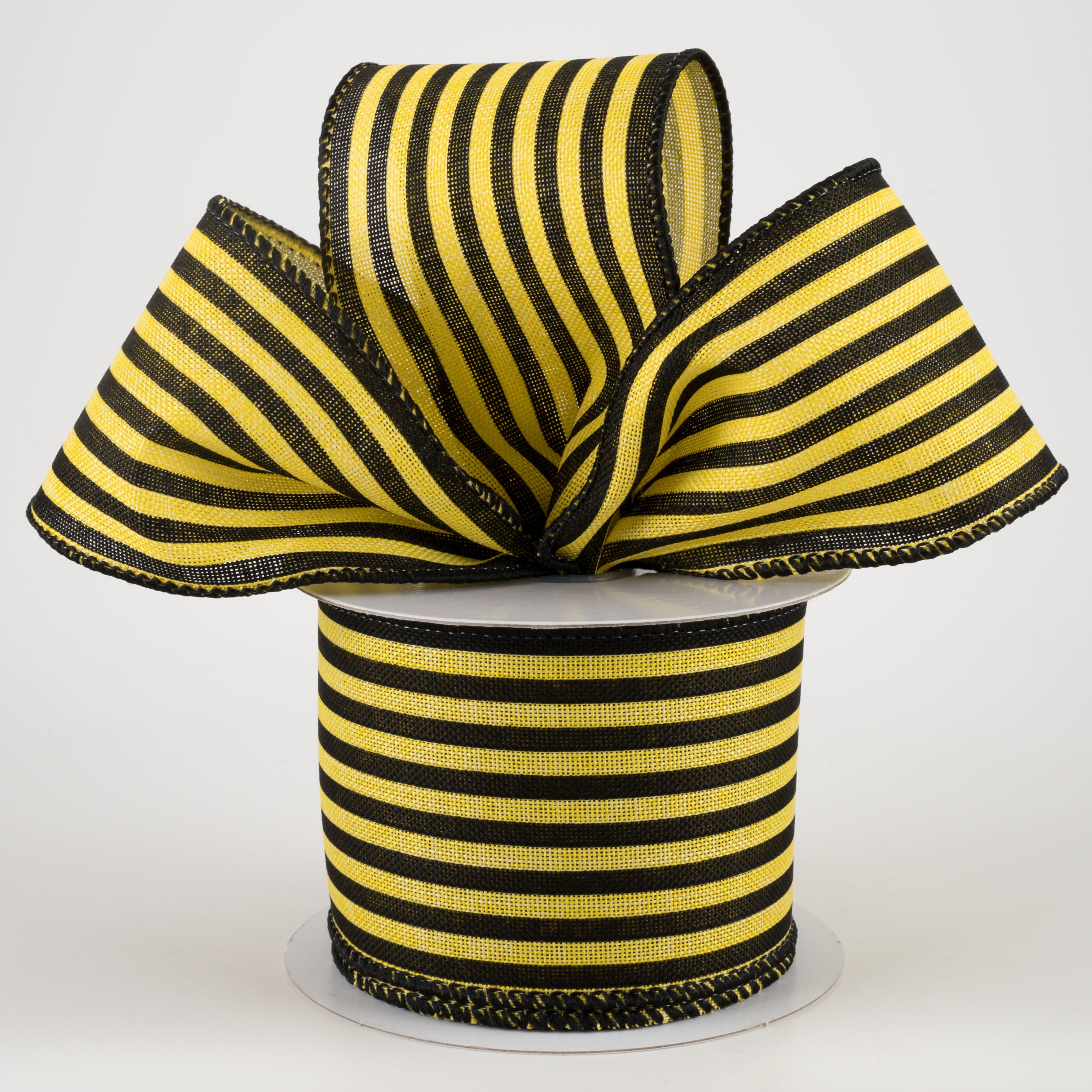 2.5" Linen Cabana Stripes Ribbon: Yellow & Black (10 Yards) Lifestyle Photo