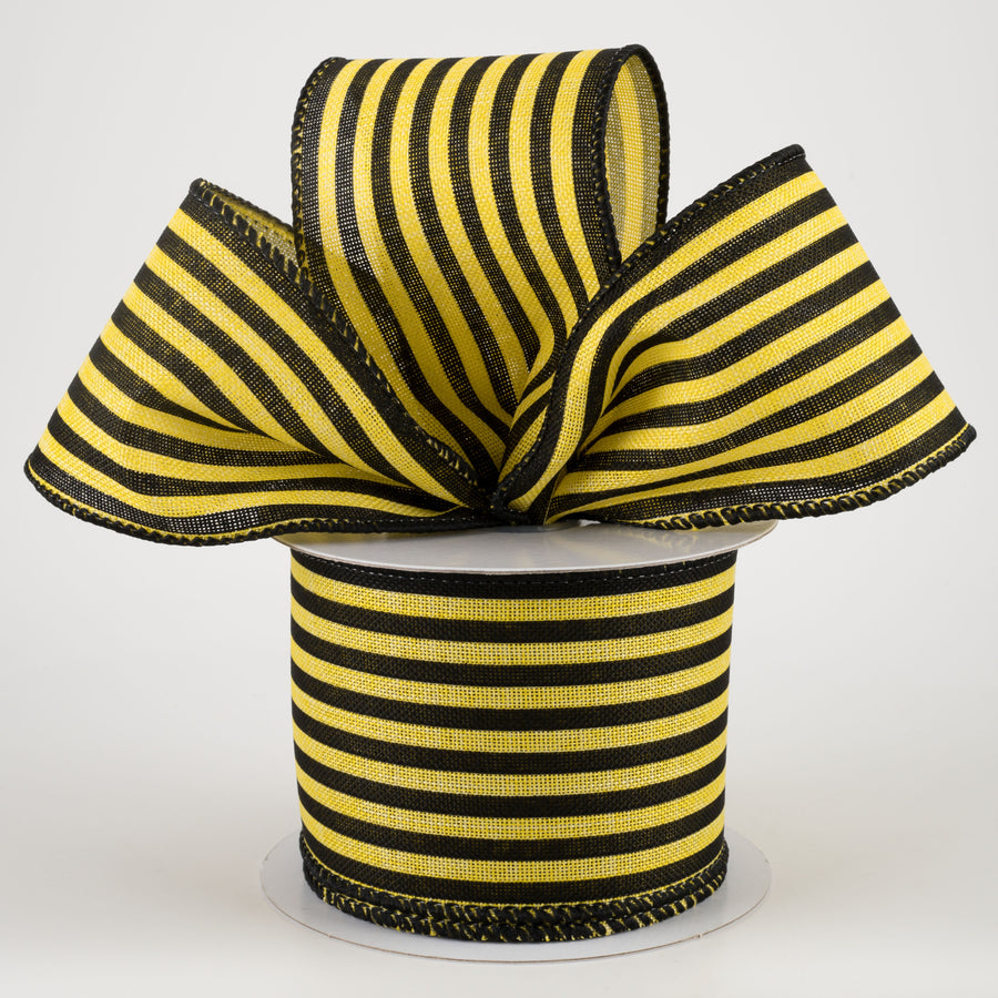 2.5" Linen Cabana Stripes Ribbon: Yellow & Black (10 Yards) Lifestyle Photo