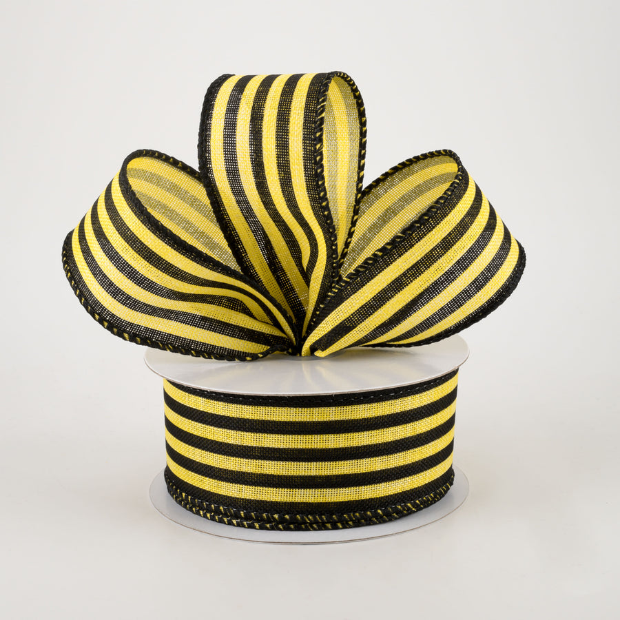 1.5" Linen Cabana Stripes Ribbon: Yellow & Black (10 Yards) Lifestyle Photo