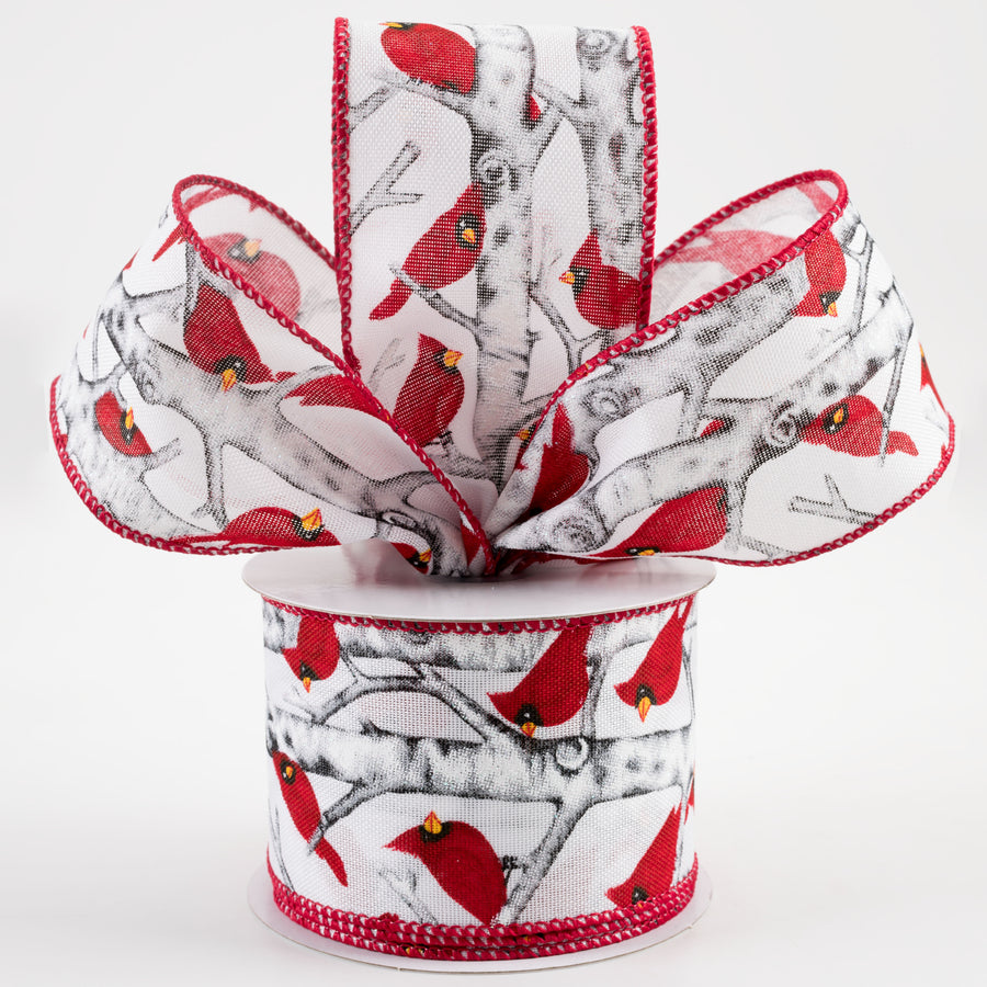 2.5" Linen Cardinal on Birch Ribbon: White (10 Yards) Lifestyle Photo