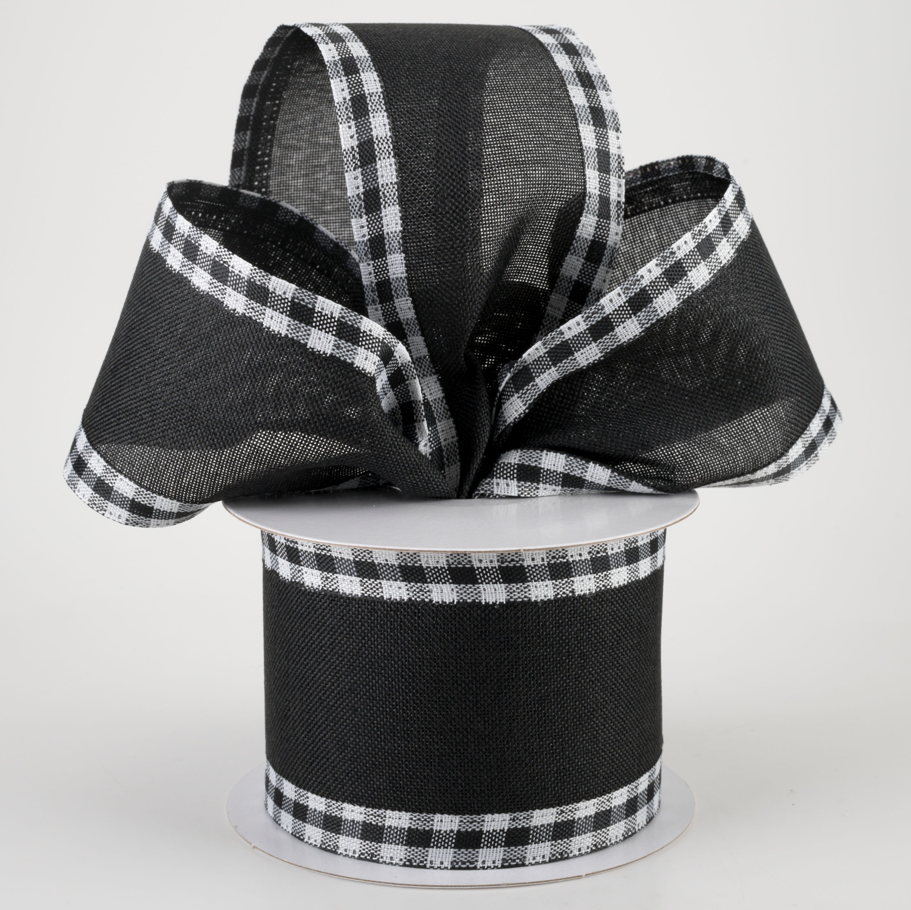 2.5" Linen Center & Gingham Edge Ribbon: Black (10 Yards) Lifestyle Photo