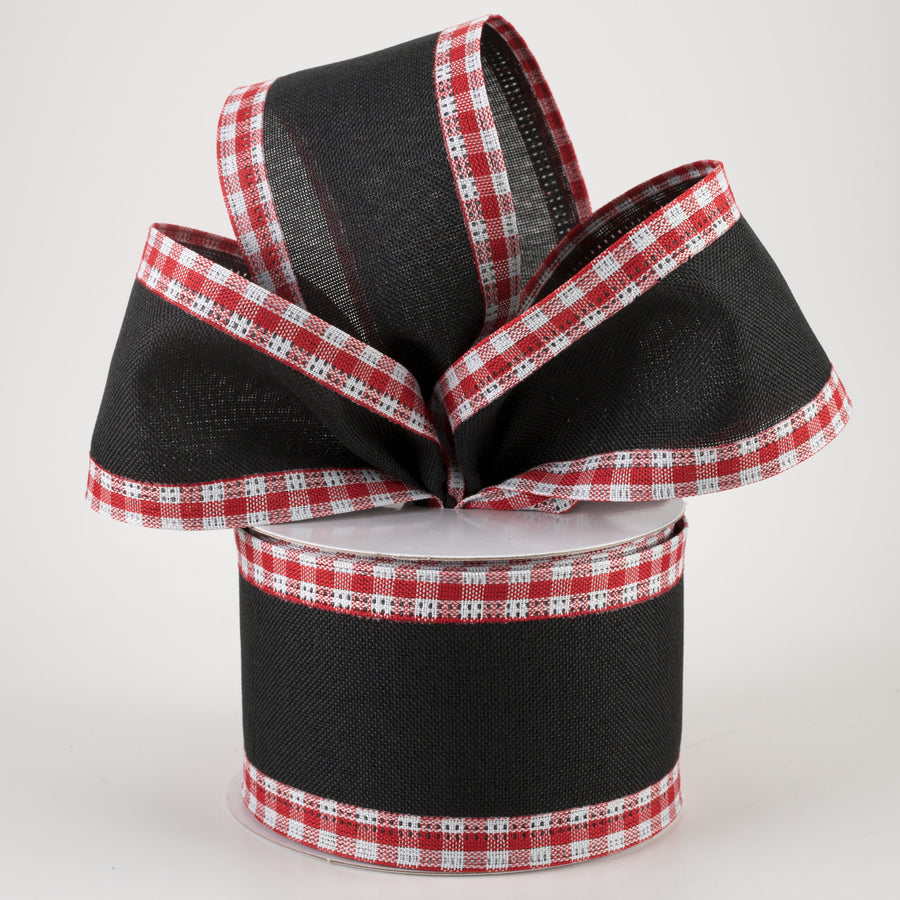 2.5" Linen Center & Gingham Edge Ribbon: Black on Red & White (10 Yards) Lifestyle Photo