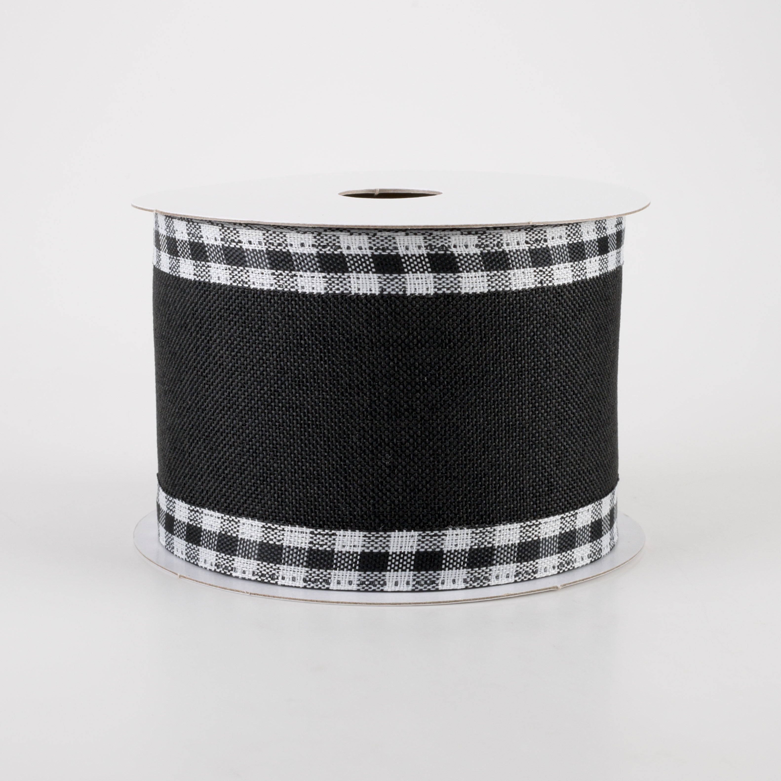 2.5" Linen Center & Gingham Edge Ribbon: Black (10 Yards)